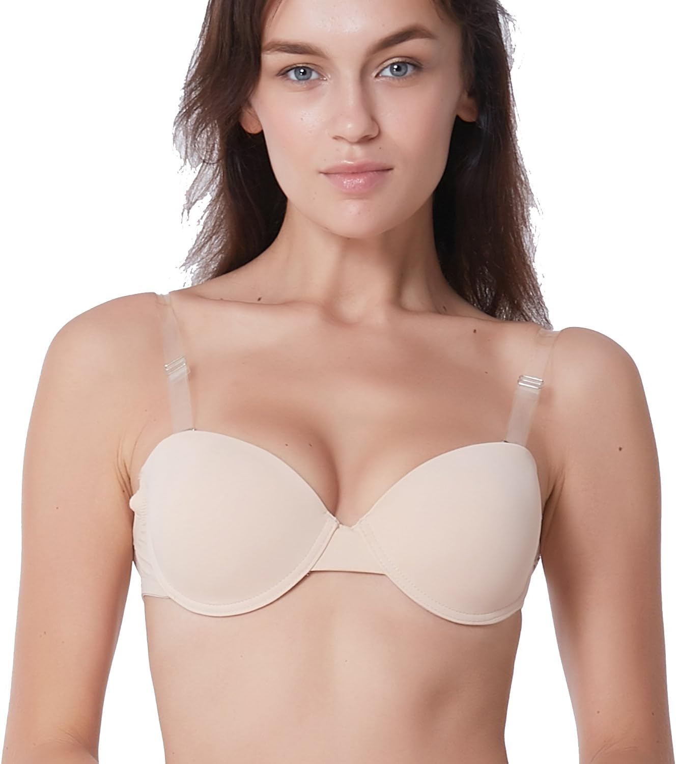Everyday T-Shirt Bra Invisible Strap Push Up Sexy Underwire Brassiere (40C, Nude)