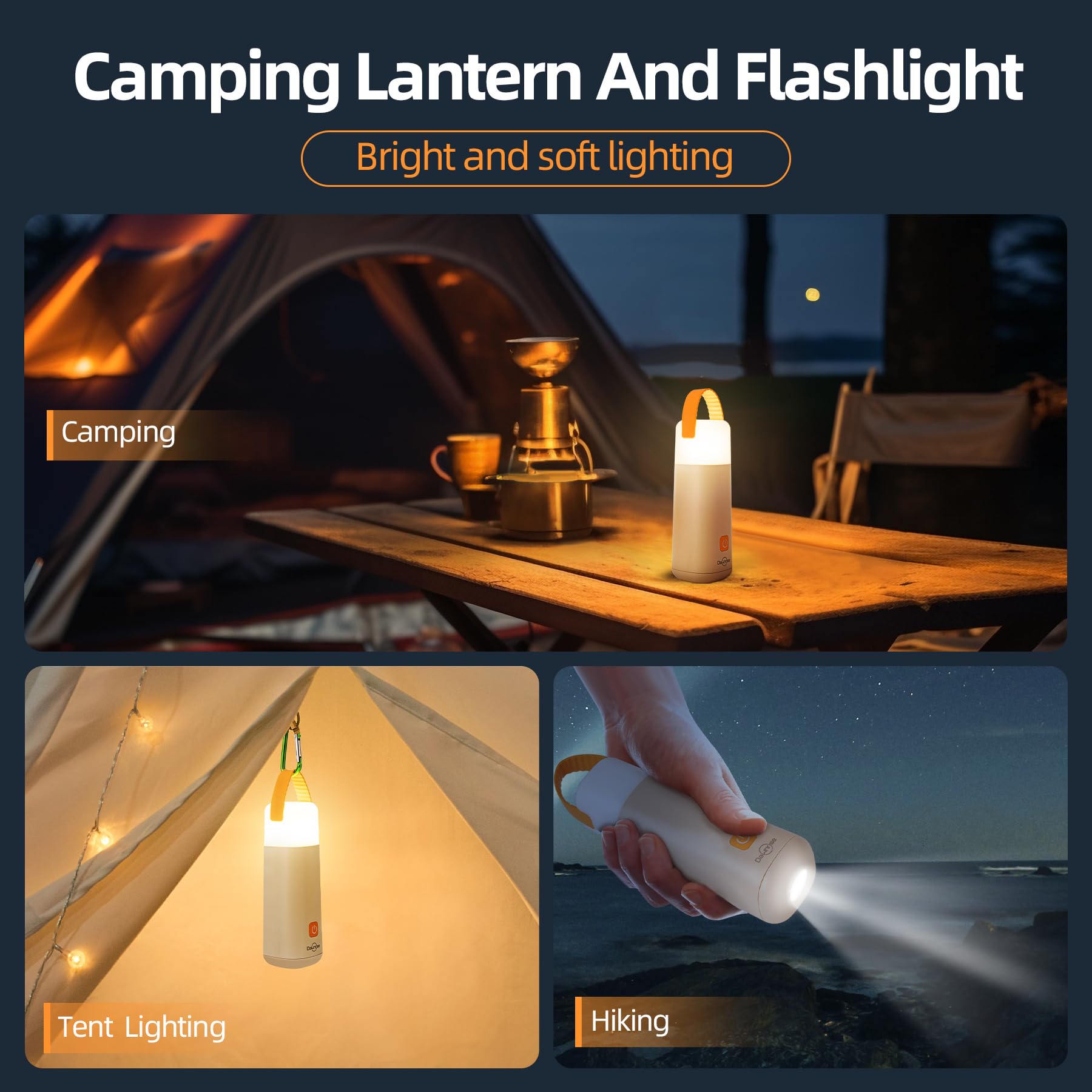 Dawnrise Lot de 2 lanternes de camping LED 350 lm, jusqu'à 350 heures de fonctionnement, 3200 mAh, 4 modes d'éclairage avec lumière rouge, lumière d'urgence portable pour panne de courant, camping,