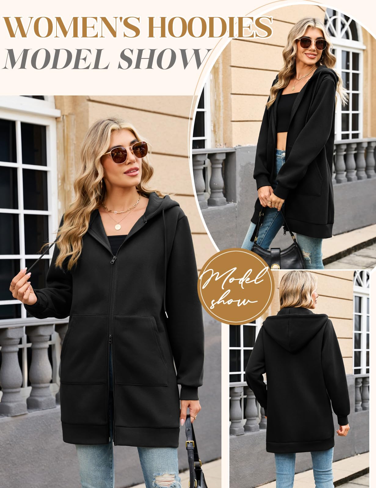 Tuopuda Veste à Capuche Femme Longue Sweat à Capuche Zippée en Polaire Grandes Tailles Hoodies Sweatshirt