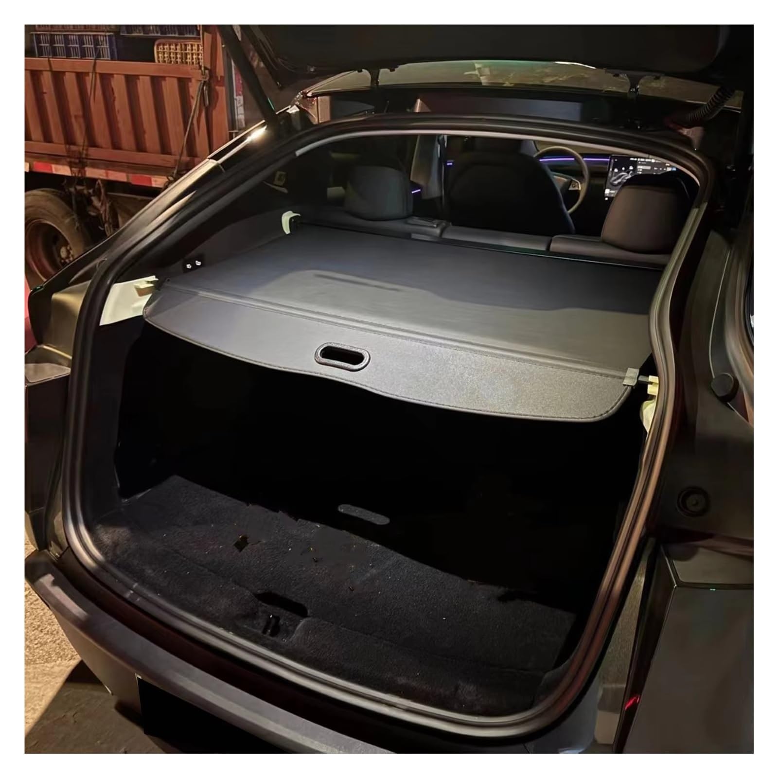 RéTractable ÉTagèRe ArrièRe Coffre Pour Tesla Pour Model Y Pour Juniper 2025 2026 Cache-bagages Rétractable Protection Coffre Arrière(Noir)