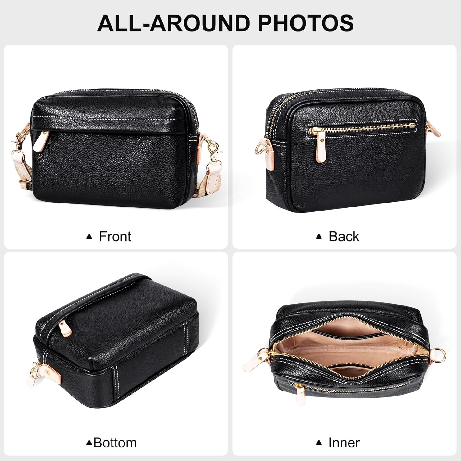 Women's Genuine Leather Crossbody Bag, Adjustable Strap, Top Zip Closure, Everyday Camera Purse