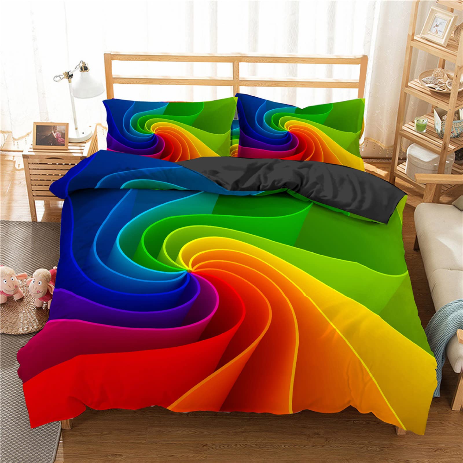 Housse de couette 160x200 rayures colorées en microfibre avec 2 taies 65x65