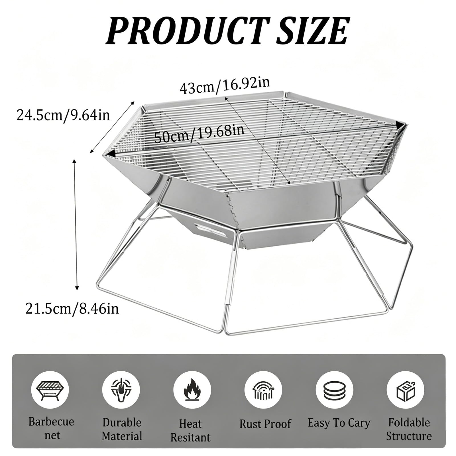 Tragbare Feuerstelle Edelstahl, Feuerschale mit Grillrost,Outdoor-BBQ | Feuerstelle Outdoor & Camping Grill, Camping Feuerschale für mit Grillplatte Schaschlikgrill Picknick,Grill AktivitäTen