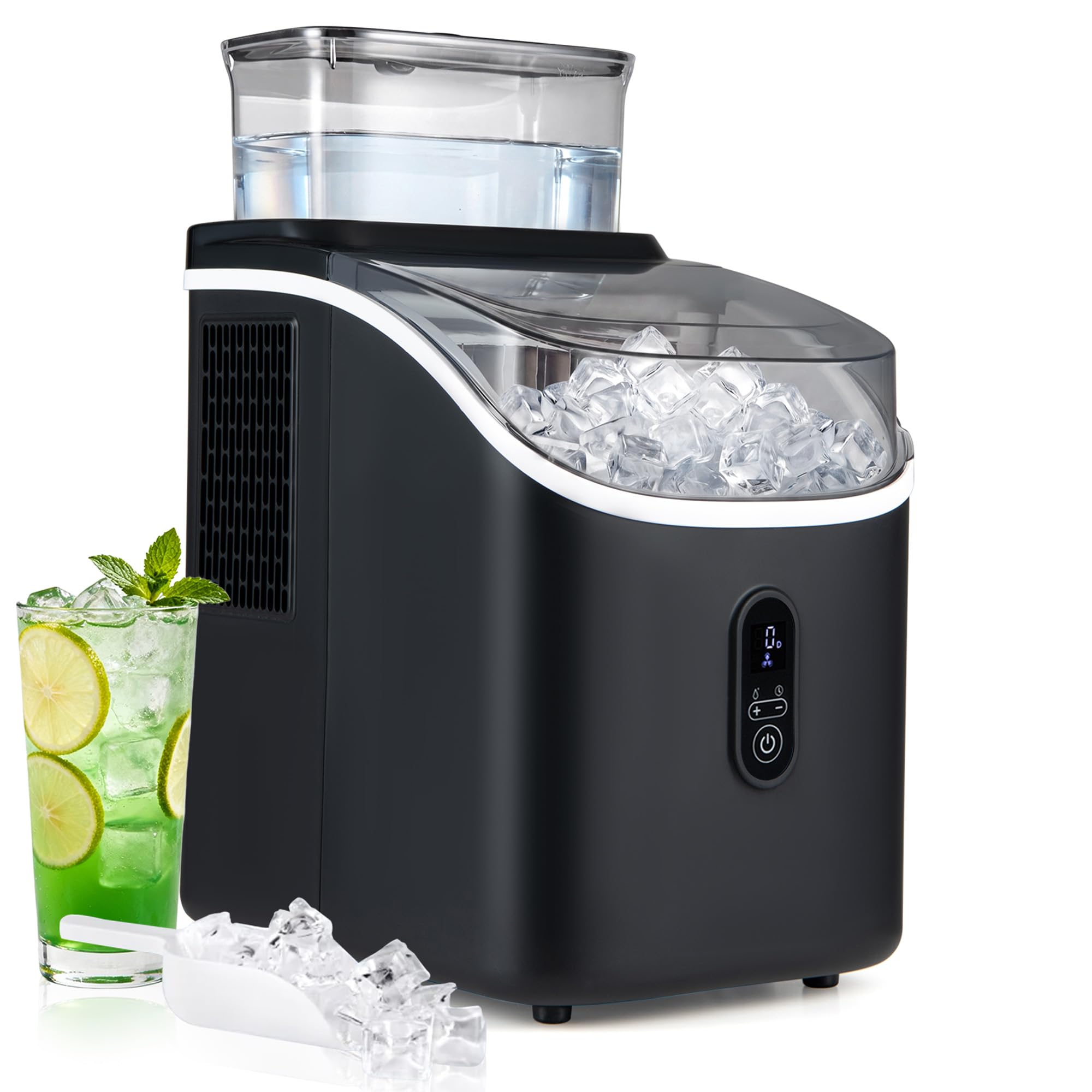 GIANTEX Macchina Ghiaccio da Tavolo, 15kg/24H, Ice Maker Compatto e Silenzioso per Casa e Ufficio, Cubetti di 13 Spessori, con Autopulizia Profonda, Display, Timer e Serbatoio Rimovibile (Nero)