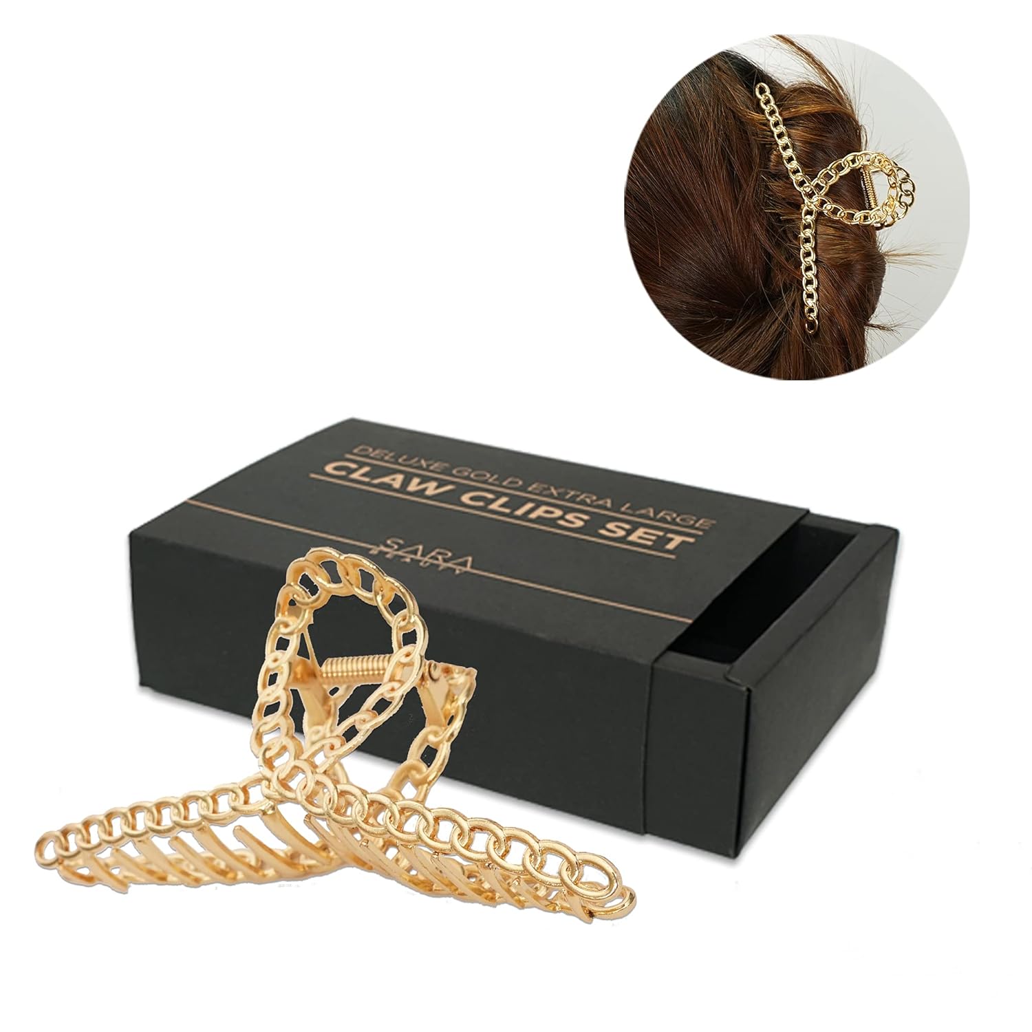 SARA BEAUTY Giftable Hair Claw Clips for Women Thick Hair, 4 Pcs Gold Metal Large Hair Clips for Women and Girls - Strong & Non-Slip Hair Barrettes Clamp for Thin Hair - Hair Styling Accessories for Women Girls : Beauty & Personal Care