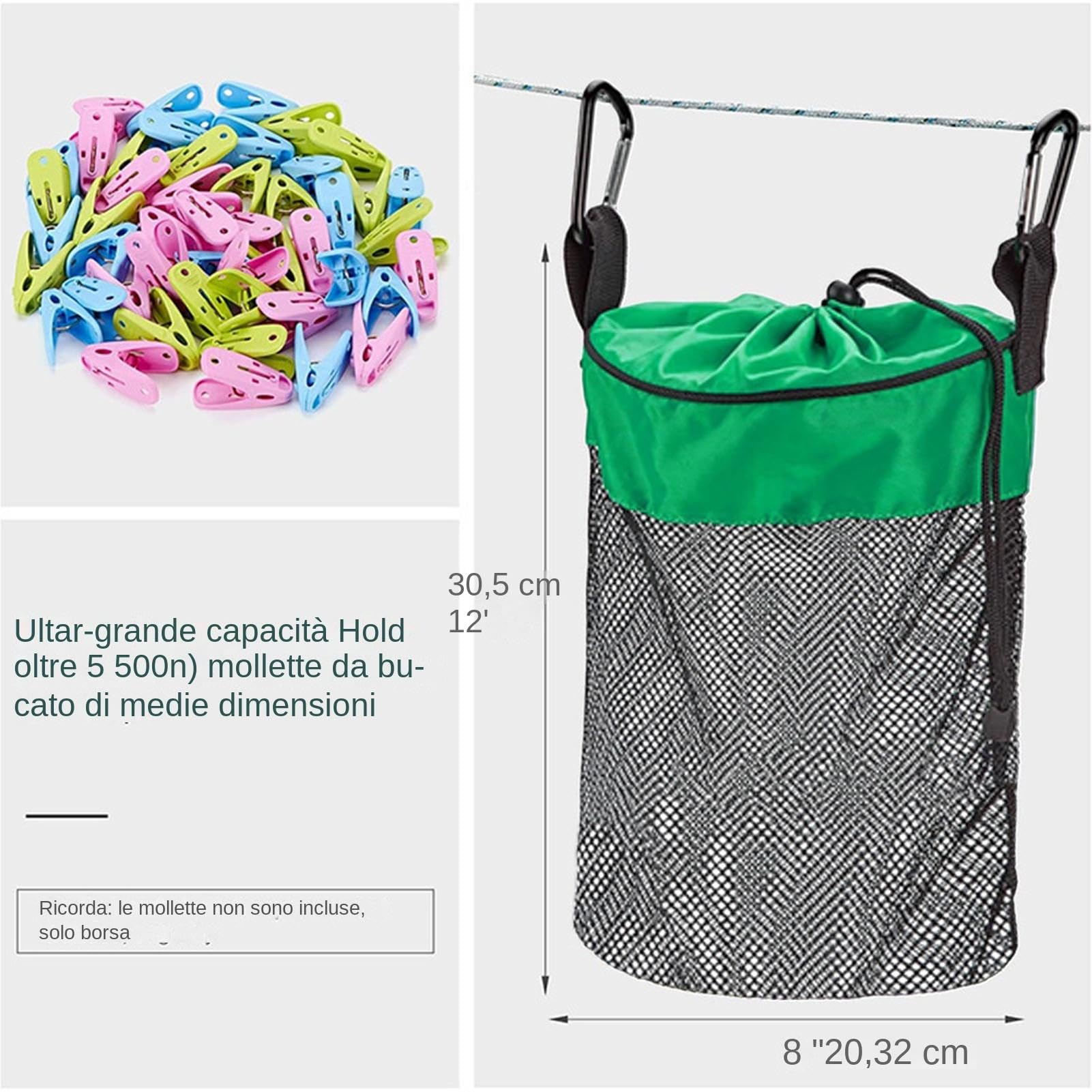 GRVICH Borsa conica per mollette da appendere, porta mollette scorrevole sullo stendibiancheria o sul filo del bucato, comoda soluzione di stoccaggio per bucato in cotone per il lavaggio dei vestiti