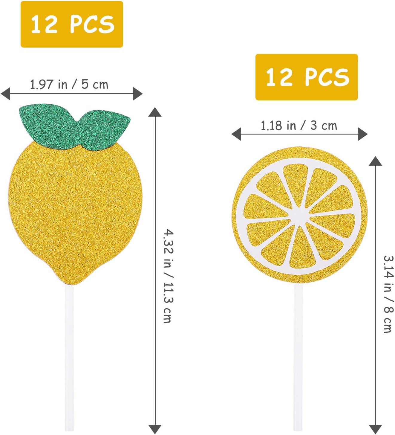 Lemon Cake Toppers 24pcs Non-edible Cupcake Picks Fruit Theme Party Decorations for Birthday Shower Supplies