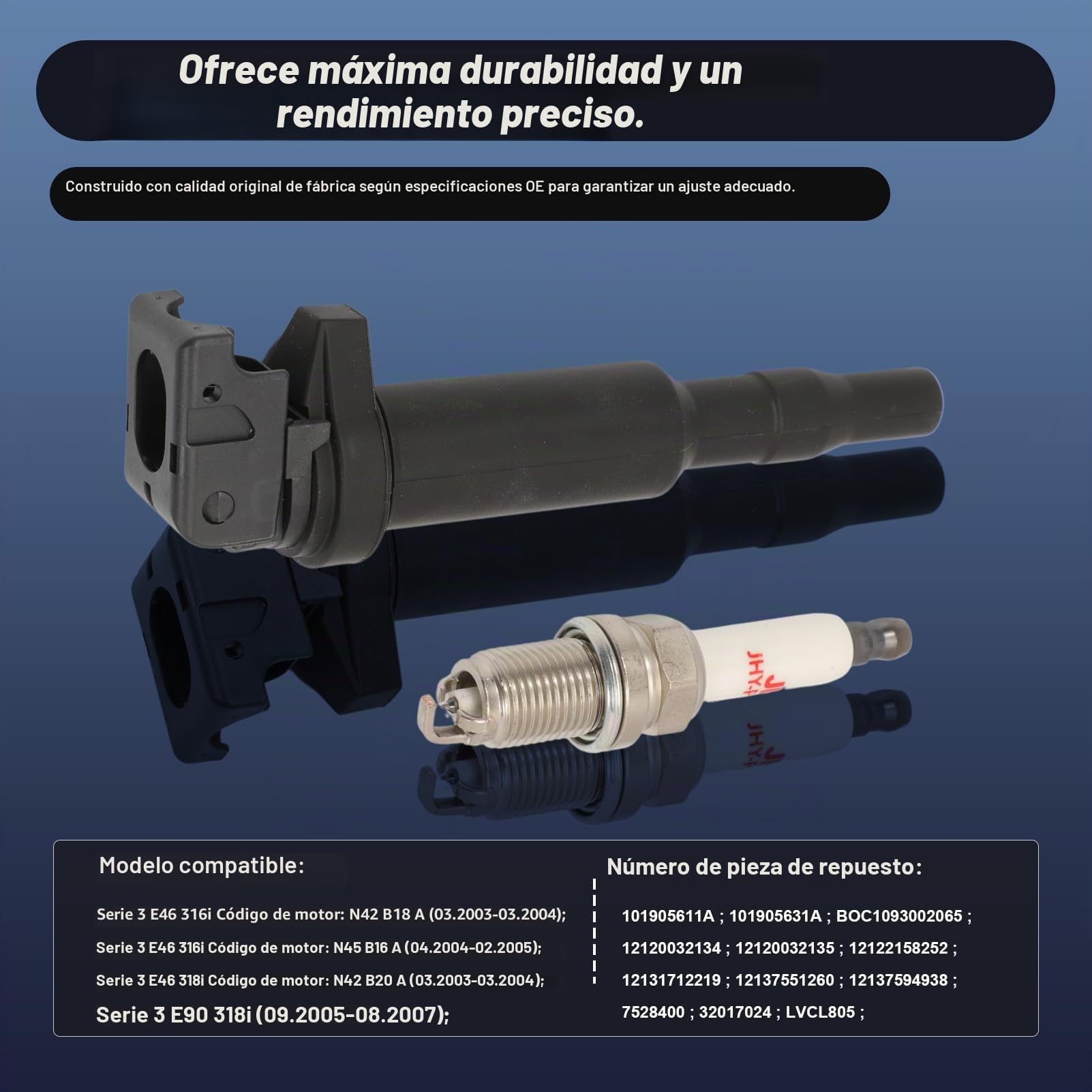 4 bobinas de encendido y 4 bujías compatibles con 3-Er E46 E90 E91 E92 E93 5-Er E60 E84 X3 E83 Z4 E85, bobina de encendido de Stabzzünspule conector OE con 12137594938 121221212121 58252