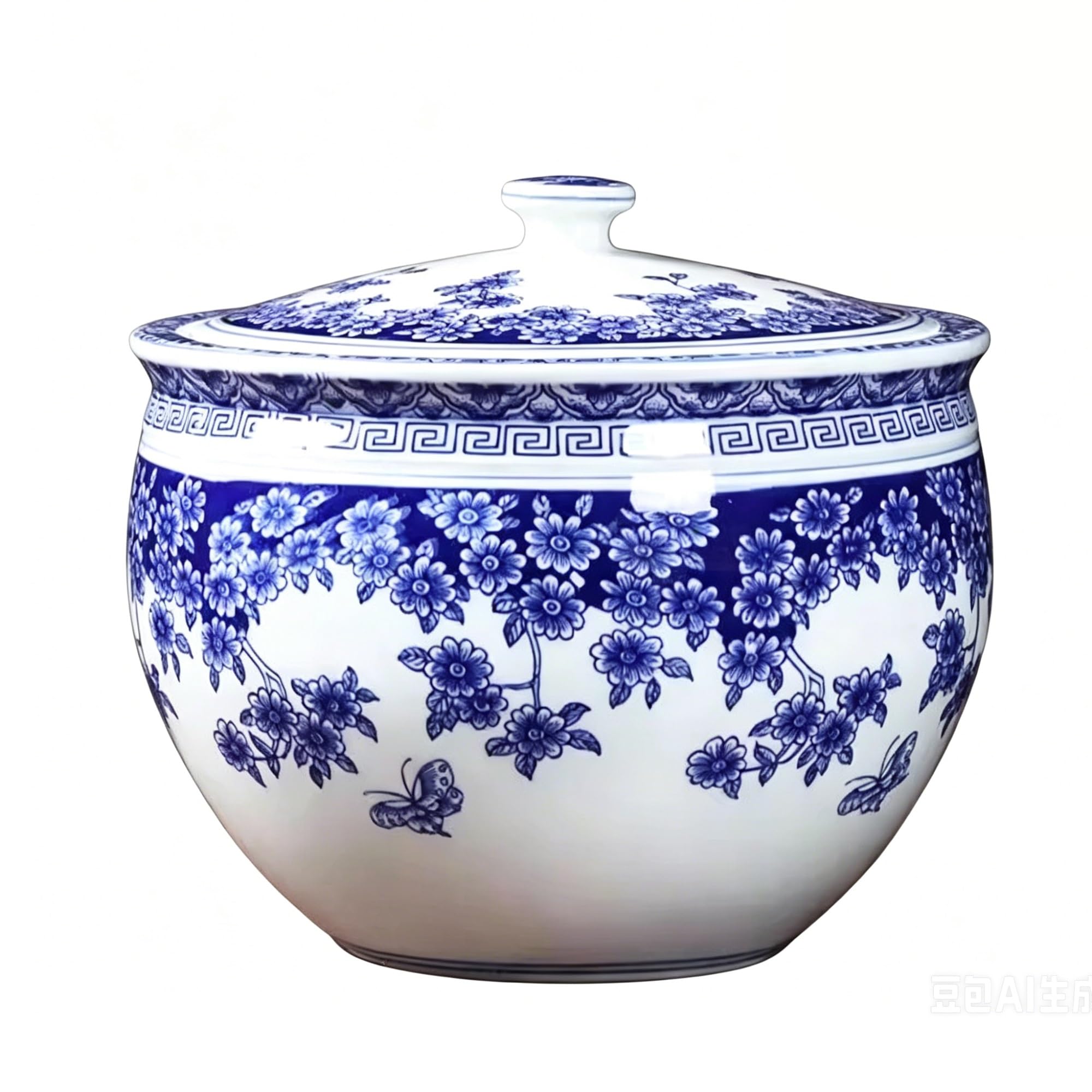 MMleYN Blue And White Ceramic Rice Jar With Sealed Lid, Classic Chinese Porcelain Food Dispenser, 5kg/10kg/15kg Rice Storage Bucket For Noodles, Snacks, Cat & Dog Pet Food(A,10kg)