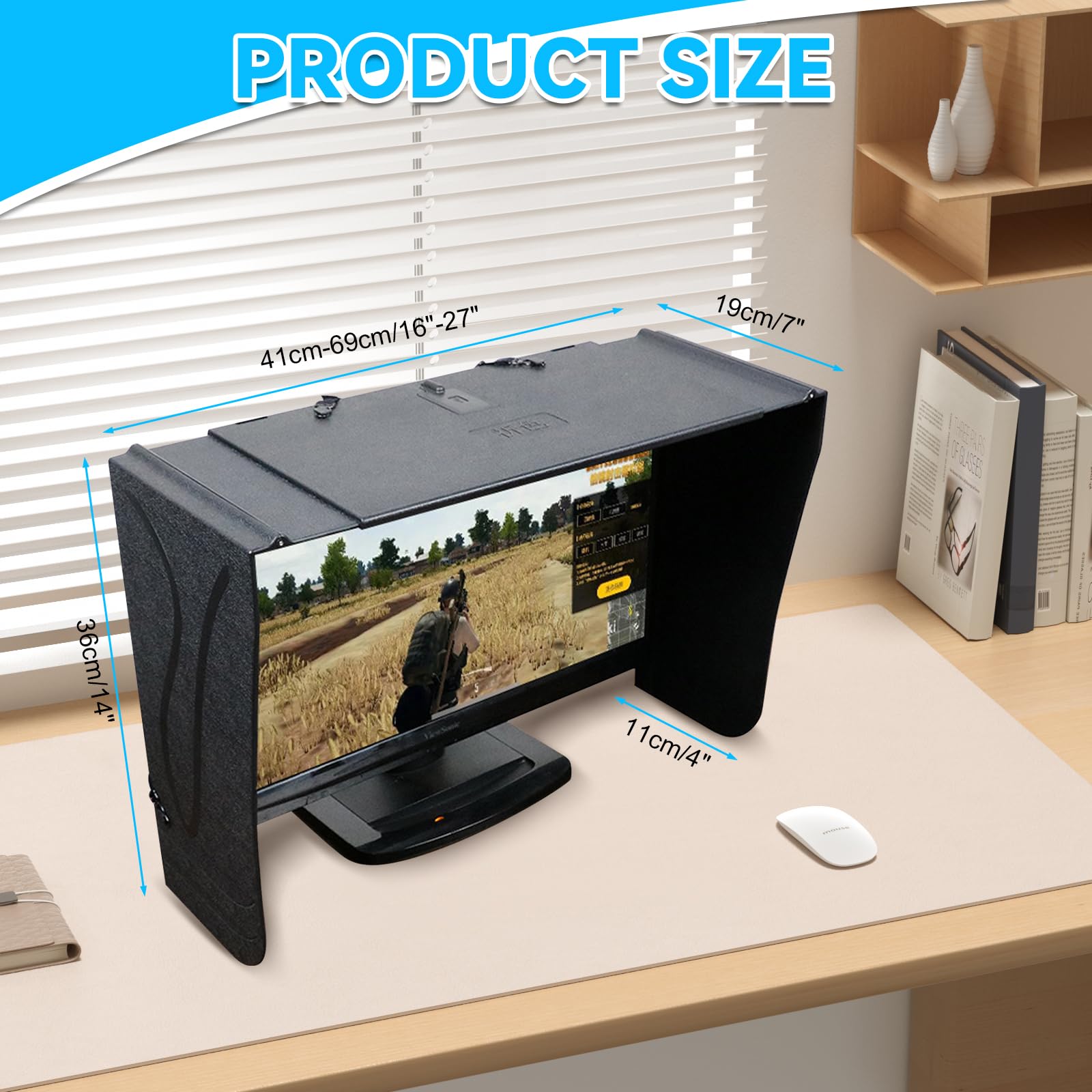 Parasole per Monitor del Computer, Parasole Regolabile Per Monitor Da 27 Pollici, Parasole for Monitor Video Regolabile da 41 A 71 Cm Protezione Contro La Luce Parassita E Gli Occhi Indiscreti
