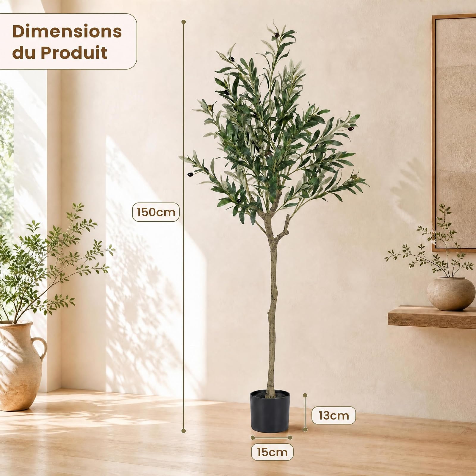 LIFEZEAL Olivier Artificiel en Pot de 150 cm/190 cm, 150 cm,2