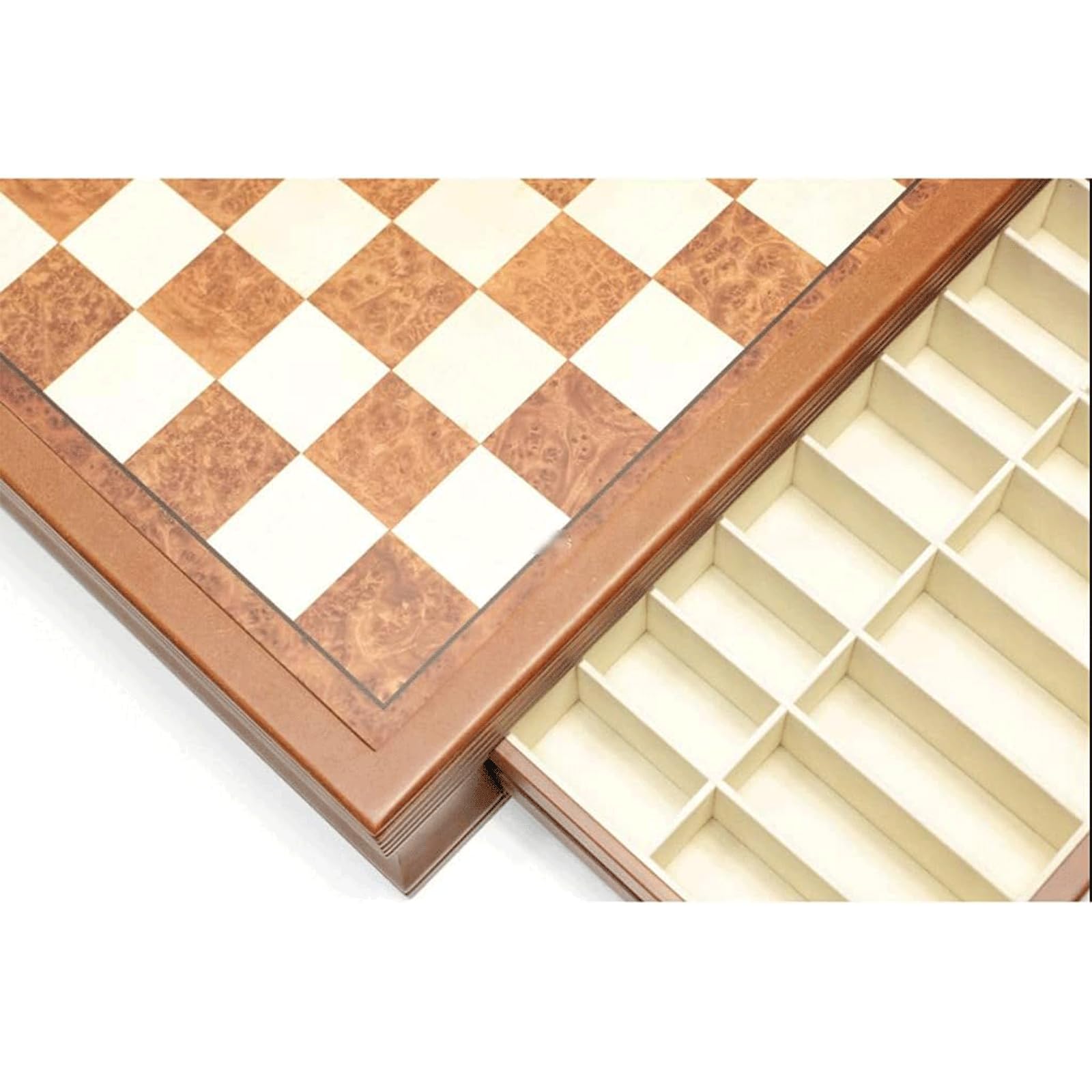Campionato Scacchiera in Legno massello, Scatola per Scacchi con Cassetto Scomparto portaoggetti Incorporato a 16 Slot, Gioco di Scacchi, Esclusi Pezzi degli Scacchi Artigianato