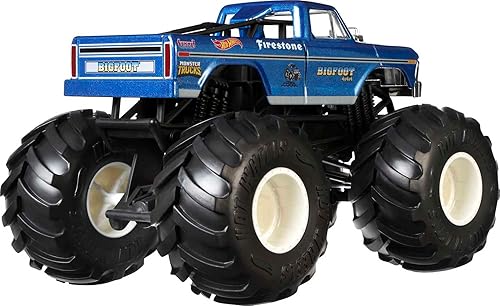 Miniatura 6 de Hot Wheels Monster Trucks Truck Bigfoot - Camiones de juguete de gran tamaño, escala 124, juguete fundido con ruedas gigantes y diseños geniales