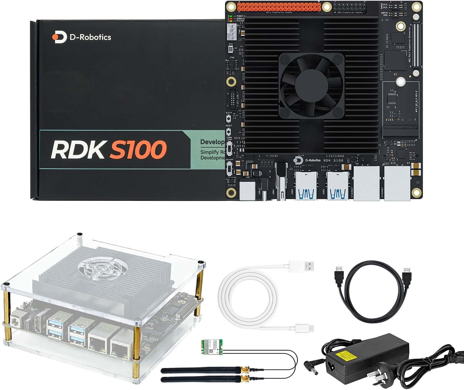 Yahboom RDK S100 AI Development Board Kit 80TOPS,with 64GB Emmc Storage,Network Wireless Card,Acrylic Case,HDMI Cable,for Mechanical Engineers Developing Electronic Project