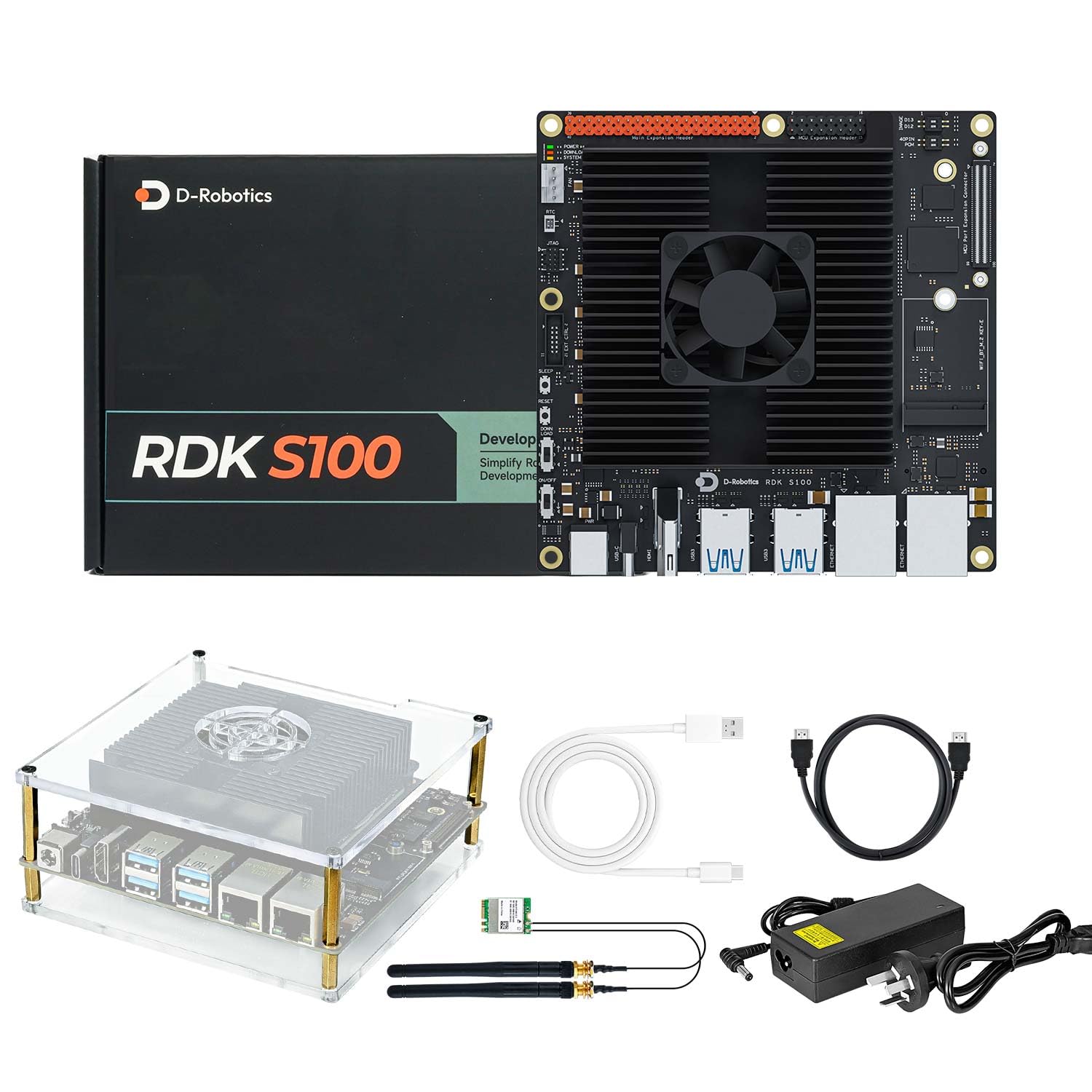 Yahboom RDK S100 AI Development Board Kit 80TOPS,with 64GB Emmc Storage,Network Wireless Card,Acrylic Case,HDMI Cable,for Mechanical Engineers Developing Electronic Project