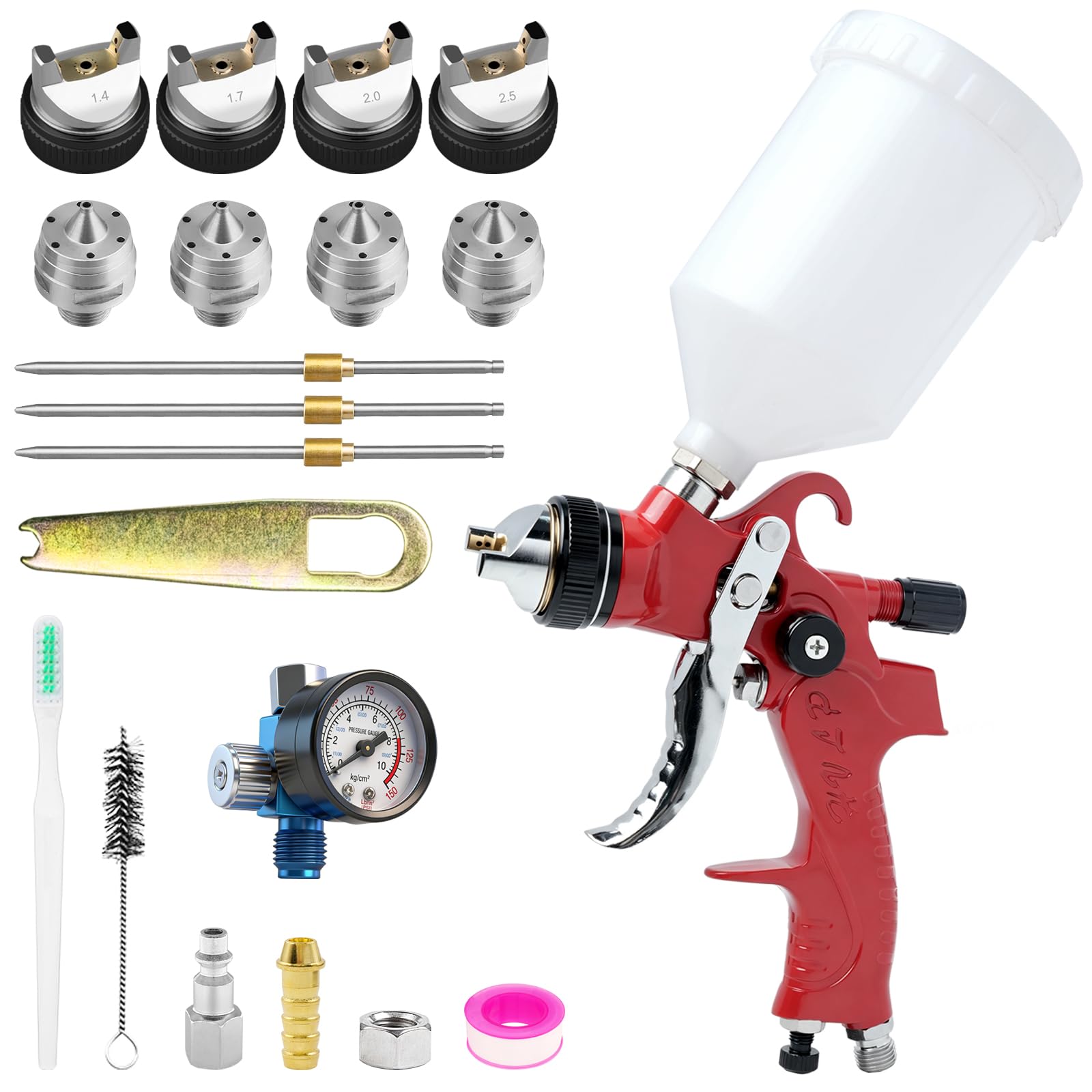 HVLP Kit de Pistolet de Peinture avec Buses de 1,4/1,7/2,0/2,5 mm