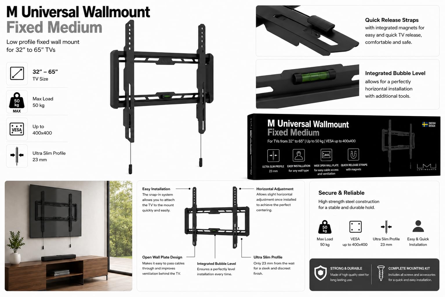 MULTIBRACKETS - Wallmount Fixed Medium - Soporte TV de Pared Fijo. Separación de la Pared: 2,3 cms. VESA 20 x 20 hasta 40 x 40.