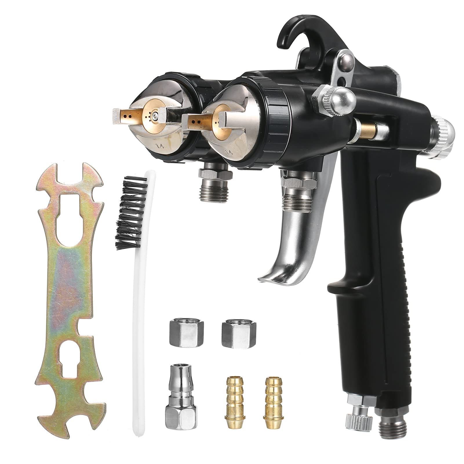 Kavolet Professionelle Zweikomponenten-Luftspritzmaschine mit 1,4-mm-Düse und Zwei Köpfen, Verschleißfestes PTFE-Finish, Präzisionsgefertigte Messingkappe, Geeignet für Autos, Glas und Schutzteile