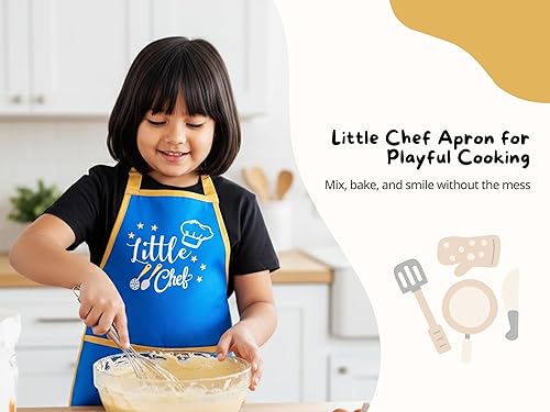 Miniatura 2 de PurpleEssences Delantal para niños con correa ajustable para el cuello y bolsillo frontal, delantal de chef para hornear y manualidades, 15 x 18