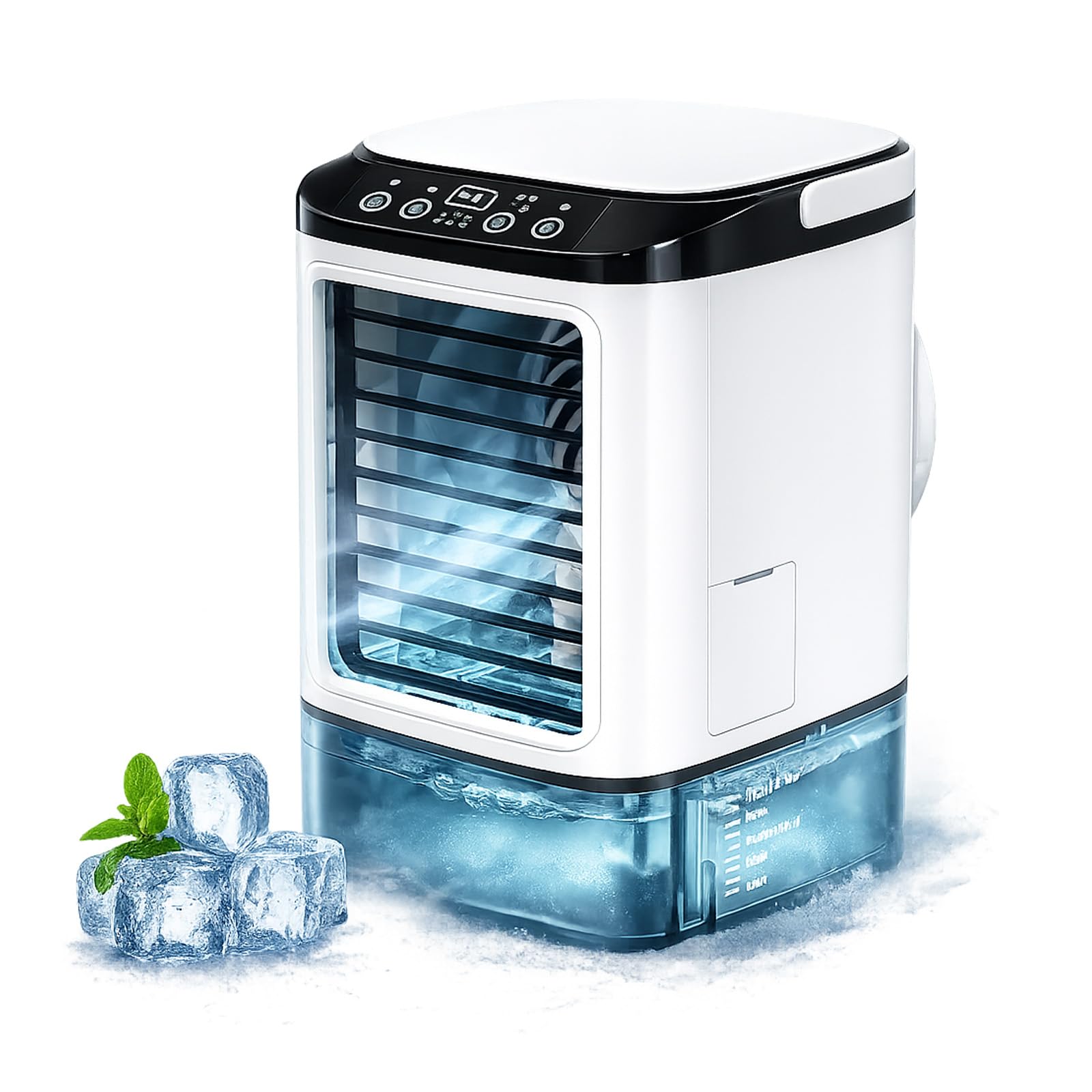 Climatiseur Mobile 2026 sans Évacuation, 4 Vitesses, avec Moule à Glaçons, Brumisation, LED 7 Couleurs et Réservoir 900 ml – Rafraîchisseur d'Air Silencieux (Blanc)