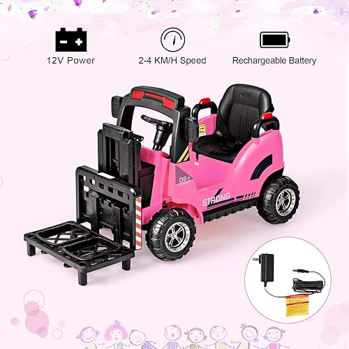 Miniatura 2 de OLAKIDS Carretilla elevadora para montar, camión de construcción de vehículos eléctricos para niños de 12 V con control remoto, horquilla y