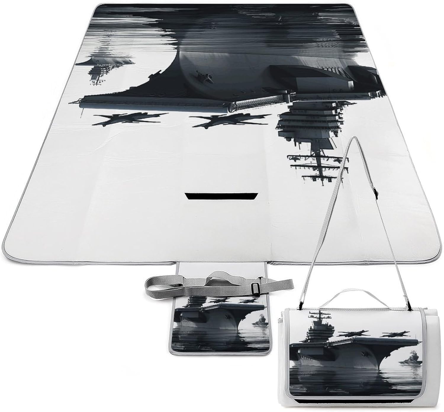 Aircraft Carrier Waterproof Picnic Blanket 58.3''x58.3'',Portable and Foldable Picnic Mat with Handle,Outdoor Blankets for Lawn Park Beach Travel