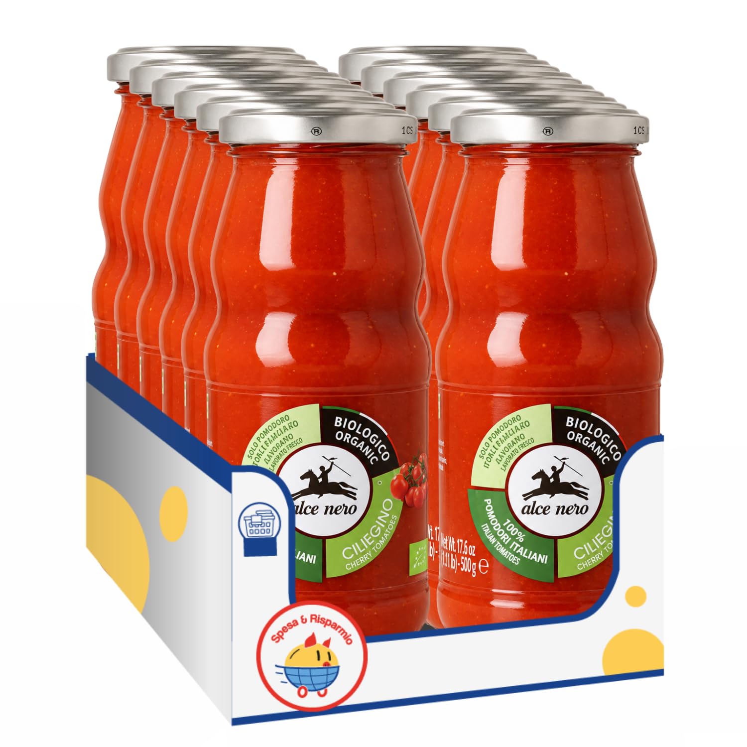 Passata di Pomodoro Ciliegino Biologica Italiana, Senza Sale Aggiunto e Senza Additivi, Bottiglia in Vetro da 350 g, Variazioni 4/8/12 Pezzi (12 PEZZI)