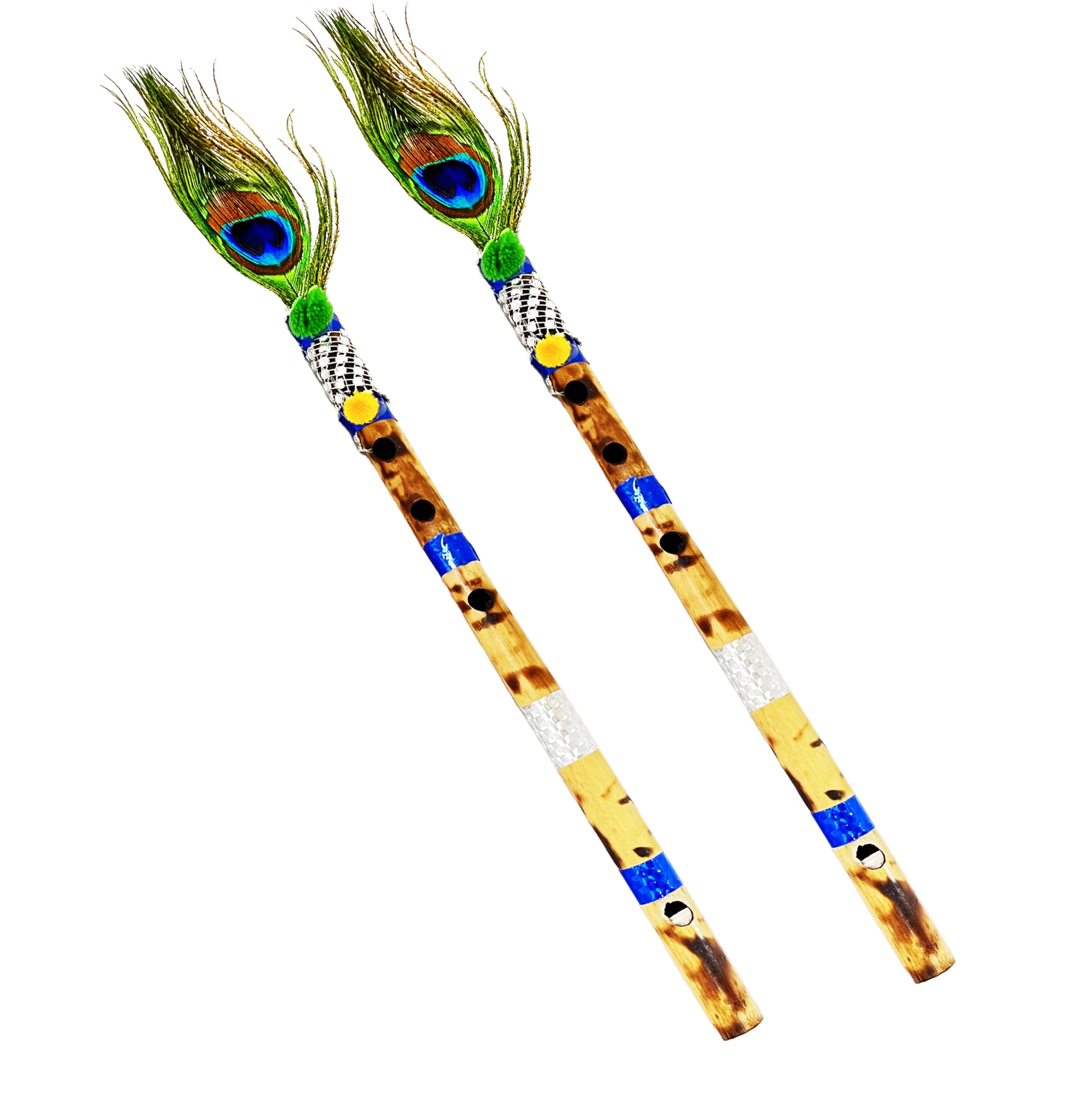 Awadh Bamboo Flute | C Natural Medium Scale | for Professional/Beginner Basuri | 16 inch Bamboo Bansuri with peacock feather (pack of 2)-image-6
