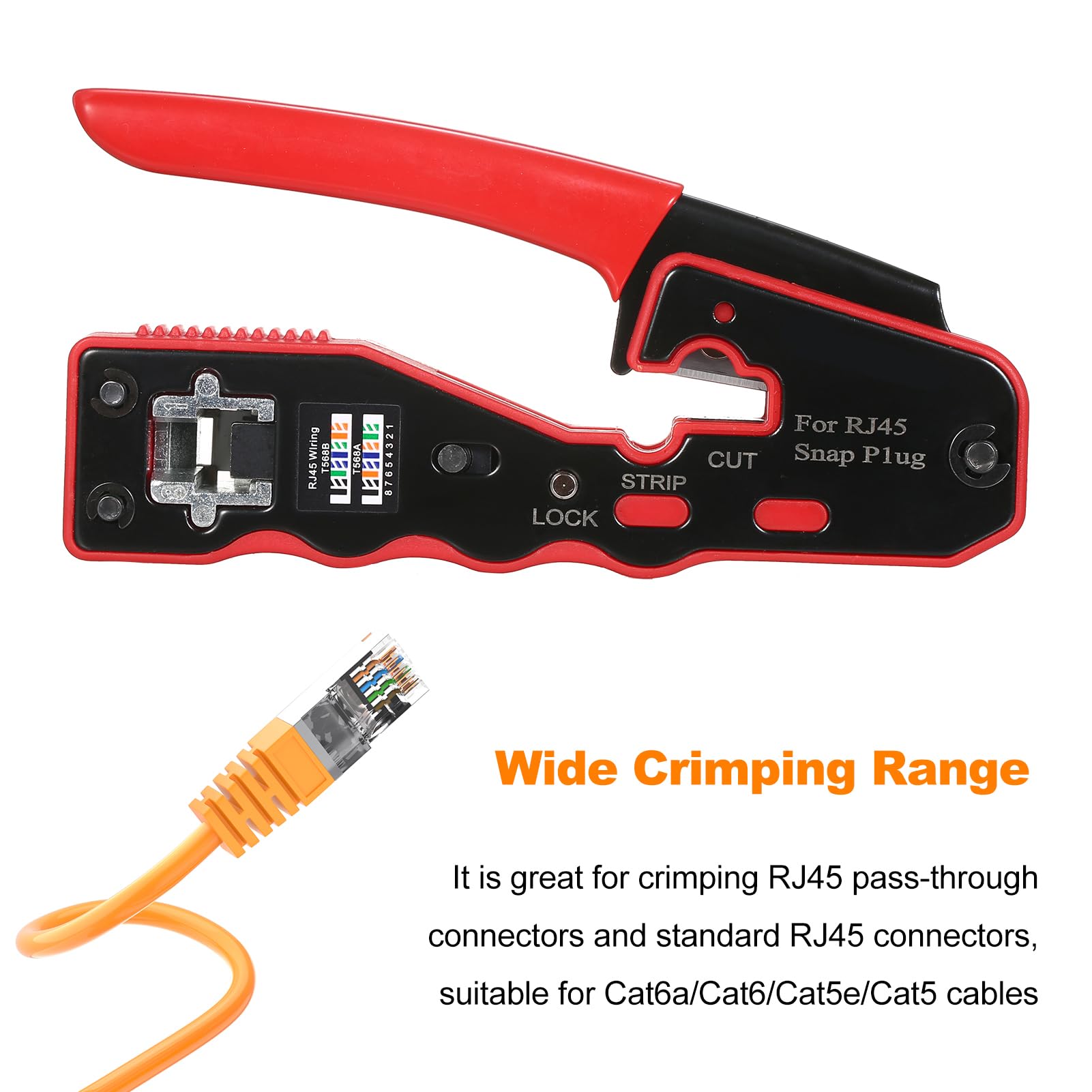 Kit d'outils de sertissage RJ45 pour connecteurs pass-through Cat5e, Cat6, Cat6a, comprenant une pince pour câble réseau, un testeur RJ11 RJ45, 100 fiches plaquées or, 100 bottes