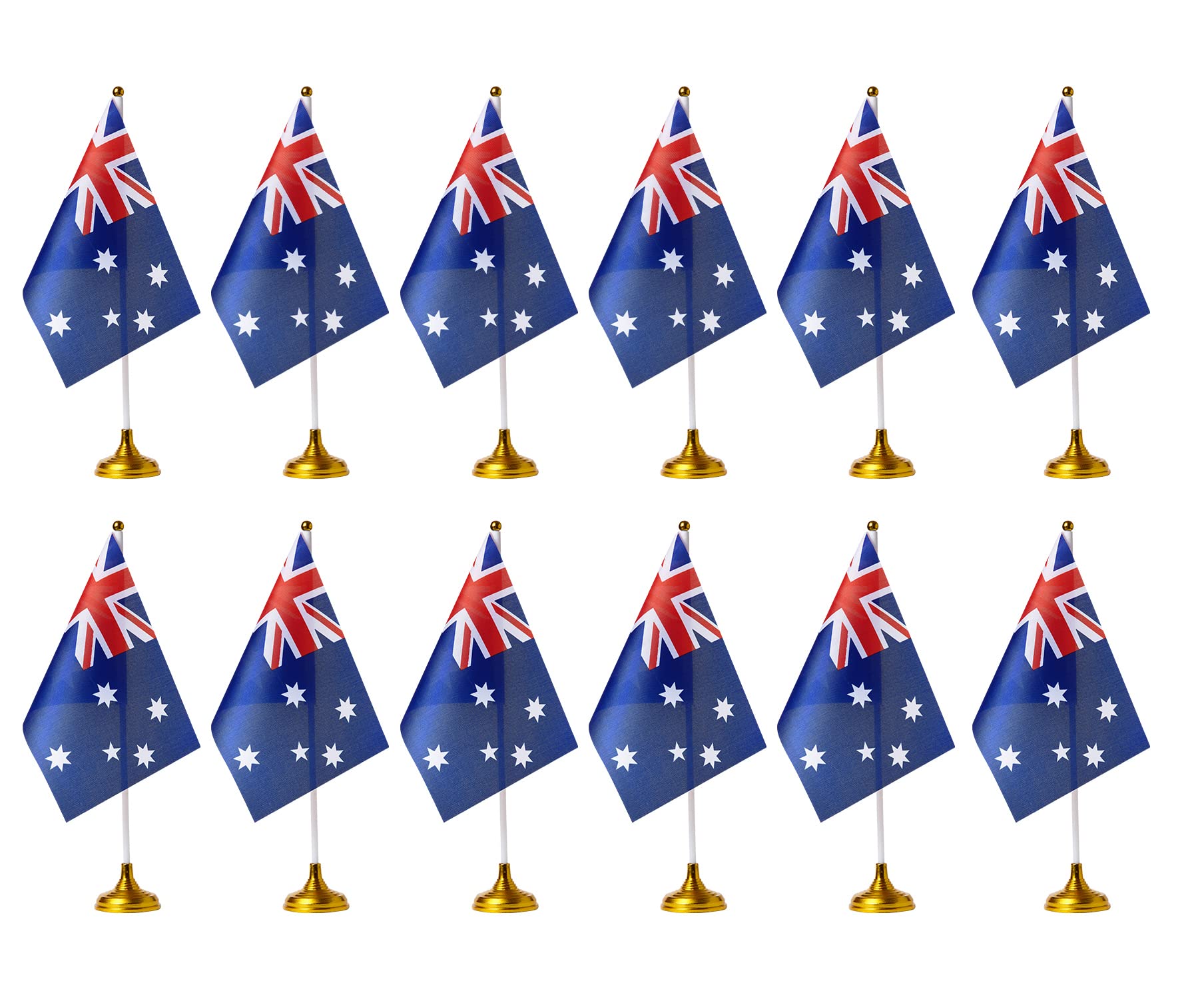 ZXvZYT Australia Flag Australian Desk Flag Small Mini Australian Table Office Flags With Stand Base Decorations (12 Pack)