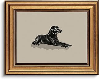 Gold Framed Wall Art Vintage Canvas Wall Art Black Dog Animals Artwork Prints Picture for Living Room Bedroom Farmhouse Bathroom Office Decor, 8x10