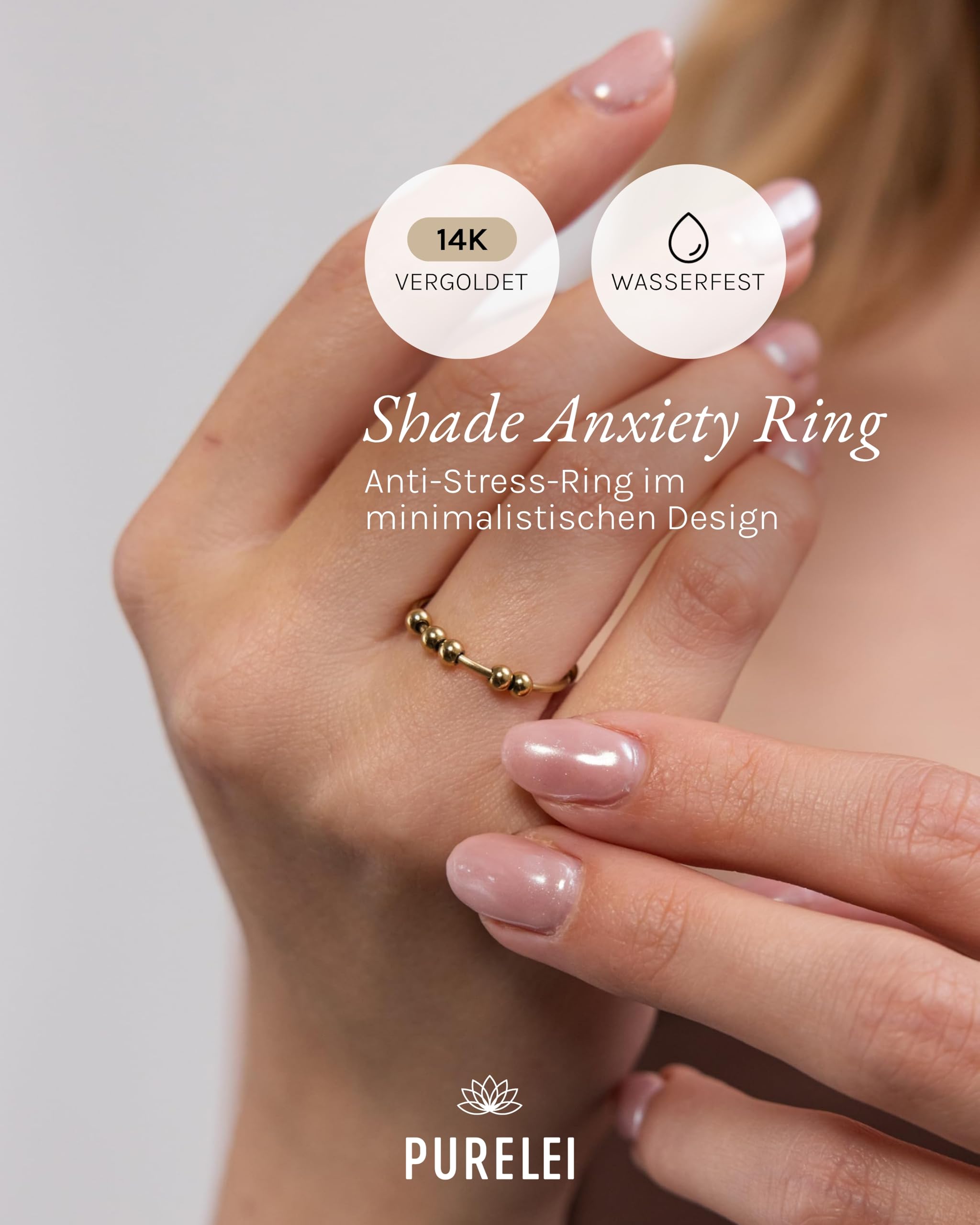 Purelei Shade Anxiety Ring - Fidget – Damenring aus langlebigem Edelstahl – Wasserfeste Ringe – in verstellbaren Größen erhältlich von 50-66 - Damenschmuck