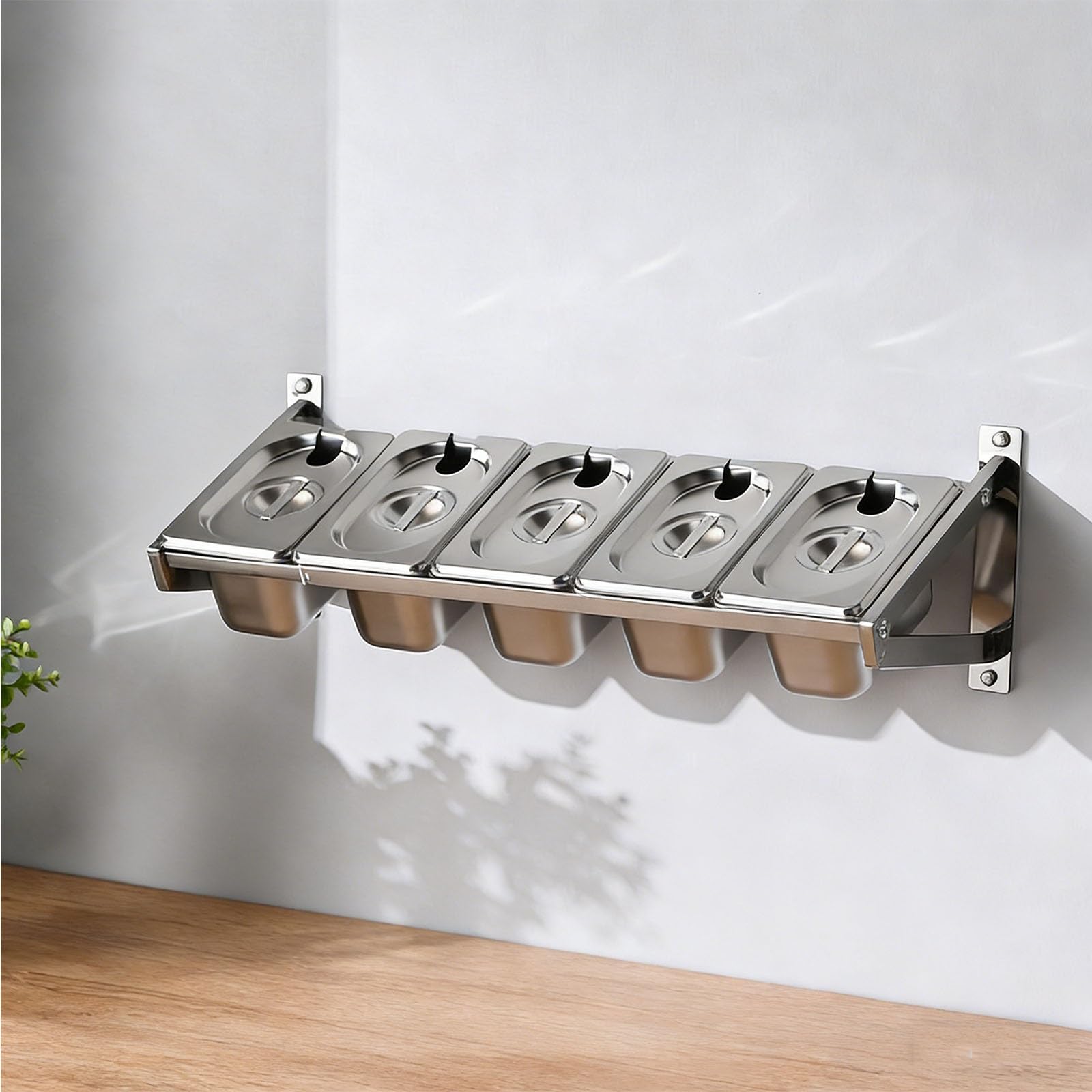 Estación de pizza con tapas, estante de especias extensible montado en la pared, organizador de condimentos de acero inoxidable para cocina, restaurante, bufé, tienda de té con leche
