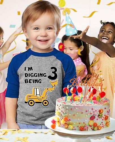 Miniatura 2 de Tstars 3rd Birthday Construction Truck T-Shirt for Toddler Boys - I'm Digging Being 3 Shirt Kids Raglan Tee