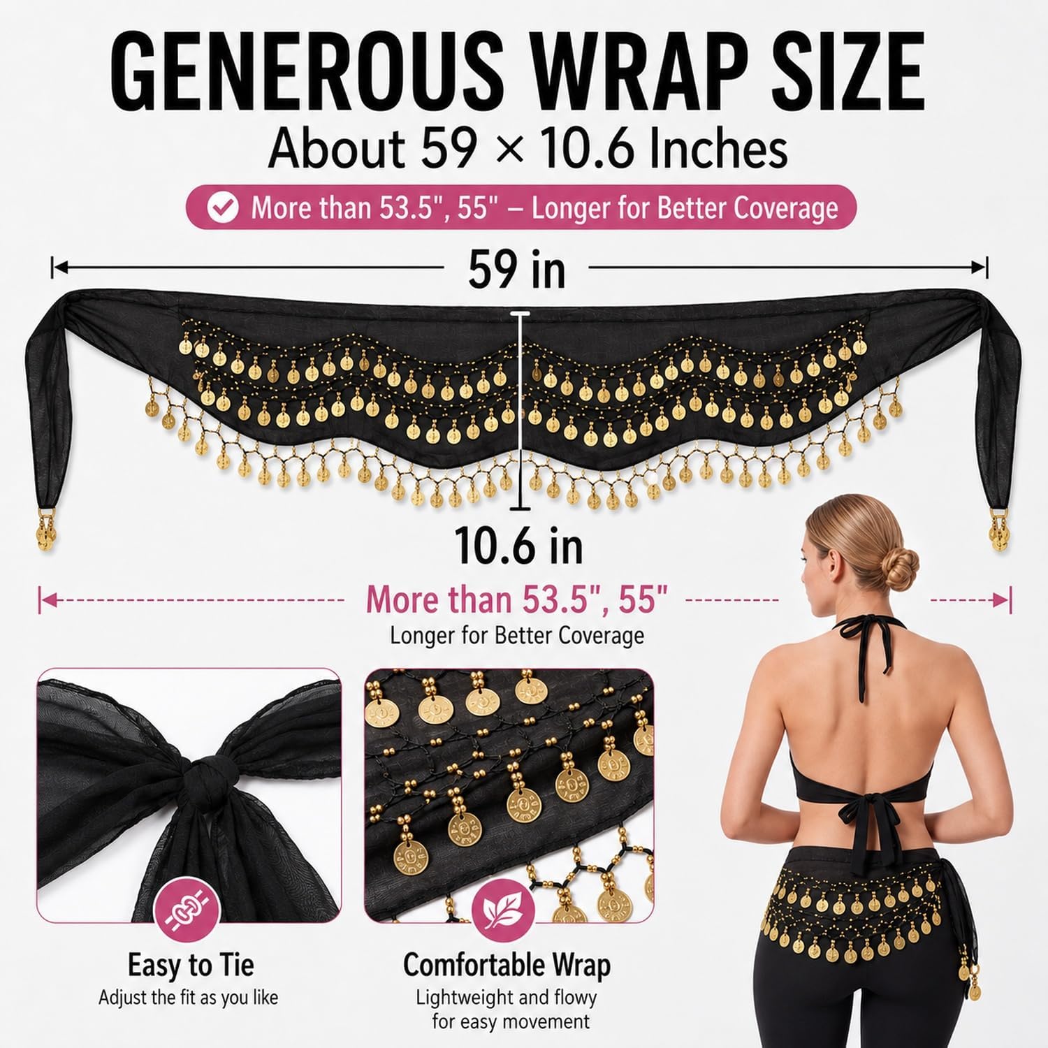 Zhanmai 12 Pcs Belly Dance Hip Scarf, Chiffon Wrap Skirt