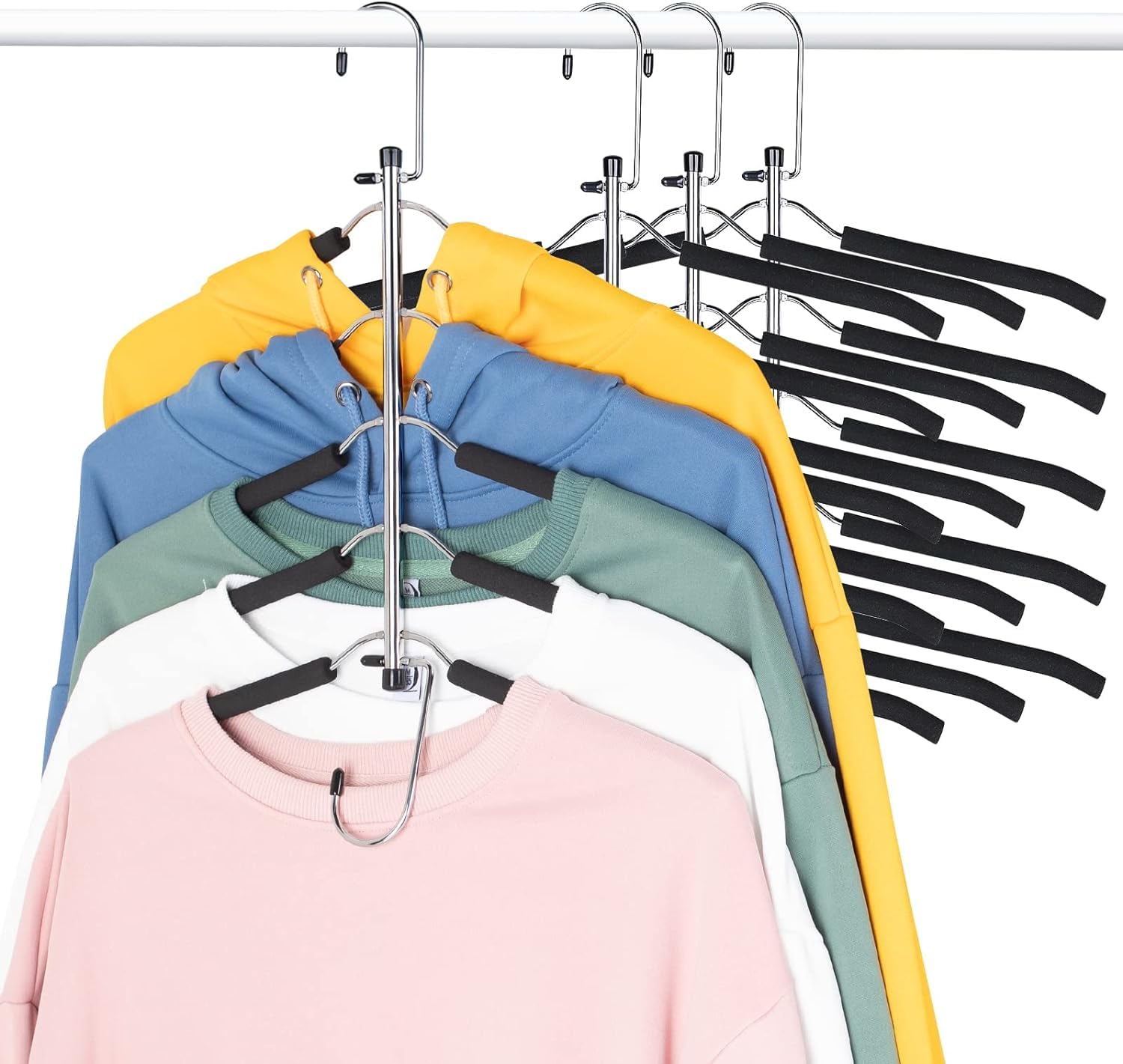 Shirt Hangers Space Saving, Non Slip 5 in 1 Coat Hangers, Black, 4Pack