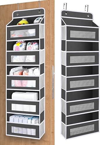 Organizador colgante para colgar sobre la puerta con 3 bolsillos transparentes y 5 bolsillos grandes, 10 bolsillos laterales, organizador de puerta