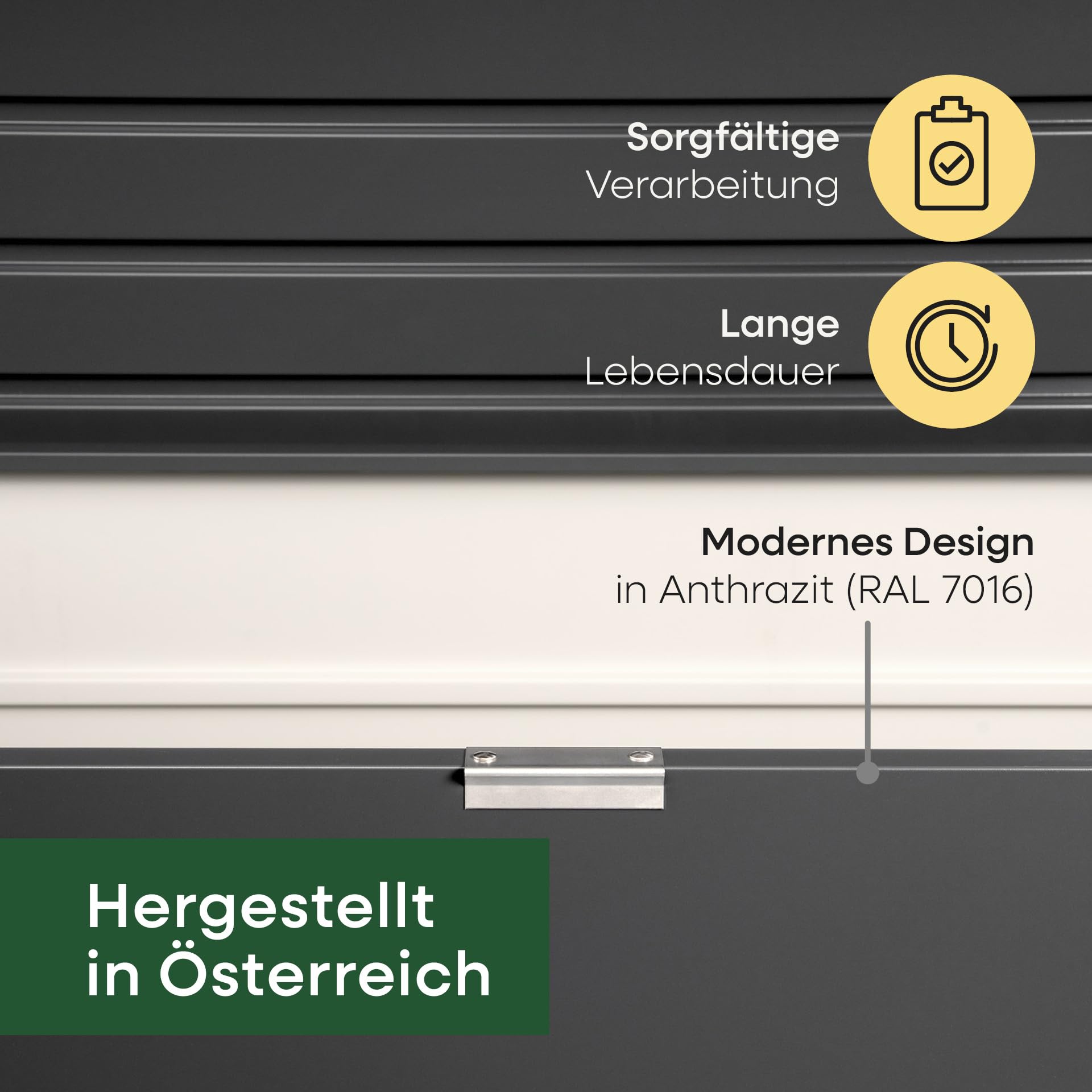 Sunny Garden Premium Gartenbox | 134L x 62B x 74H | 462 Liter | Größe M | Auflagenbox wasserdicht | Kissenbox Outdoor | Aufbewahrungsbox Garten | aus Metall | Anthrazit | Deckel mit Gasdruckfeder