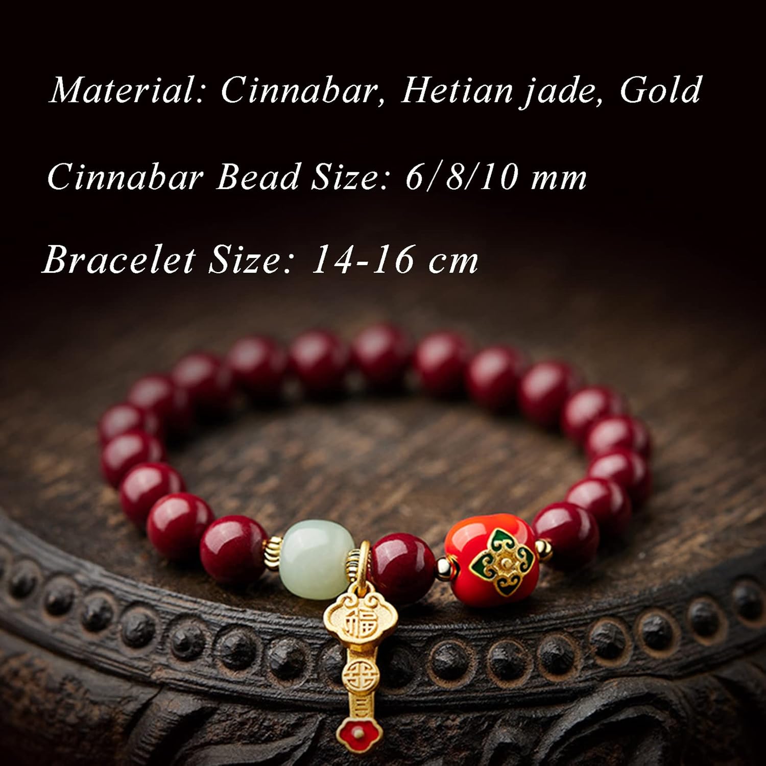 Cinnabar Quartz Bracelet Feng Shui Amulet Bracelet Gold Ruyi Lucky Charm Bracelet for Women Men Natural Gemstone Chakra Bracelet Talisman Stone Wealth Good Fortune Bracelet