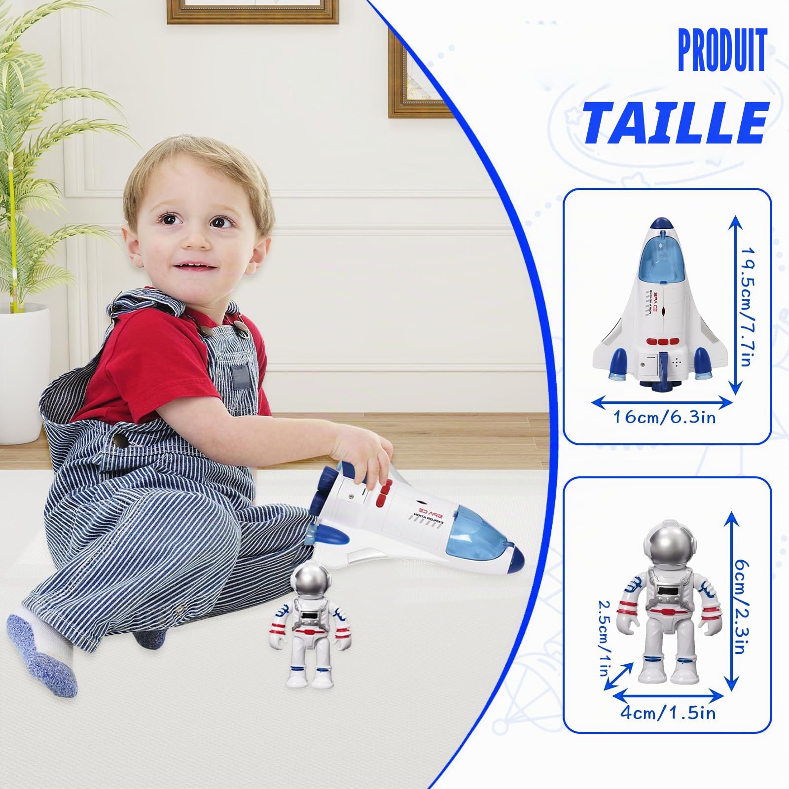 Navette Spatiale Jouets, Toys spatiaux pour Les Enfants avec Astronautes Fusée Effets Sonores et Lumineux, Spaceship Rocket Shuttle Toy (WY893A)