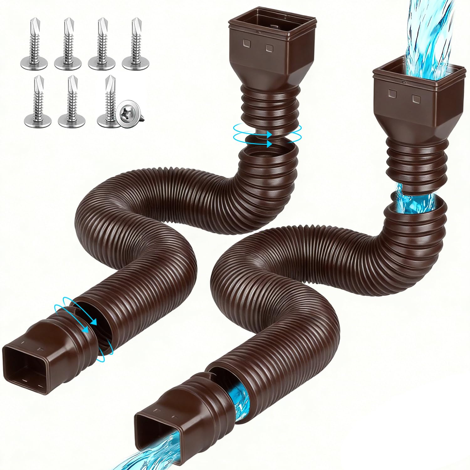 Extensiones de Bajante de Canal de Lluvia Extension de 80/100 mm Alargador Flexible Canalón Canalones y Bajantes Extensor Canalon Retráctil de 47 a 150 cm (Marrone - 2 pezzi)