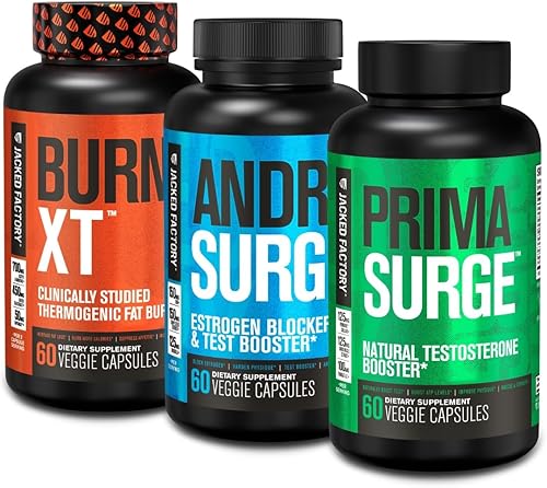Jacked Factory Androsurge - Bloqueador de estrógeno para hombres + refuerzo de testosterona Primasurge para hombres + quemador de grasa termogénico