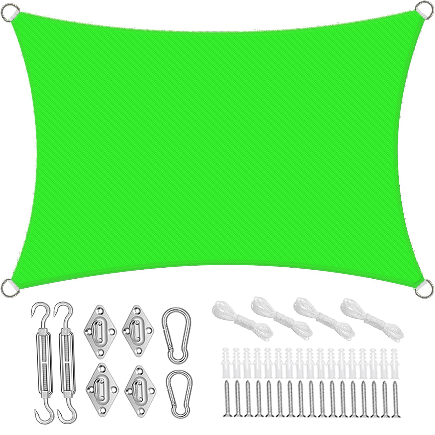 Toile Ombrage avec kit de Fixation， Brise-Soleil pour Jardin terrasse Camping Crème-2x2.5m-Vert Fluo