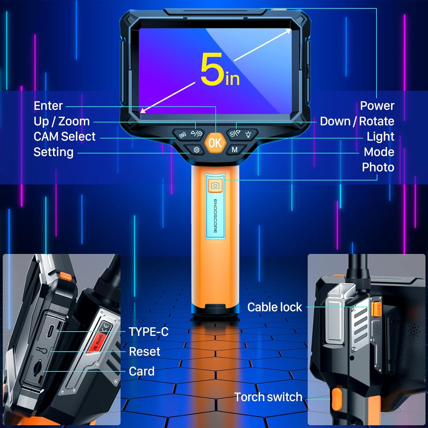 Buy Triple Lens Borescope, FOXOLA Endoscope Camera with Light, 5