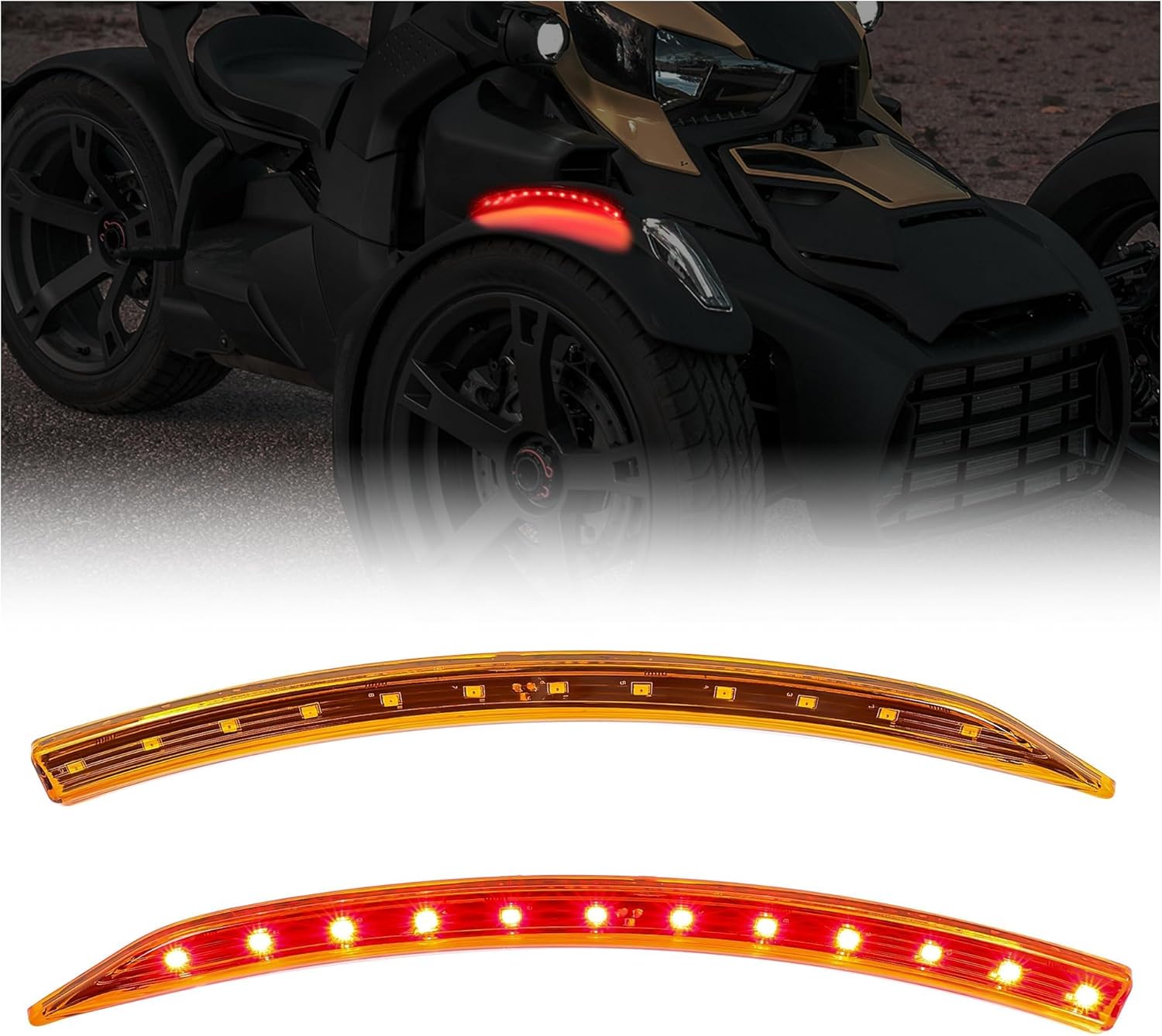 KUAFU Front Fender Lights Compatible with 2019-2024 Can-Am Ryker 600/900 ACE LED Wheel Lights Fender Reflectors with LED Turn Signals Accessories 2PCS