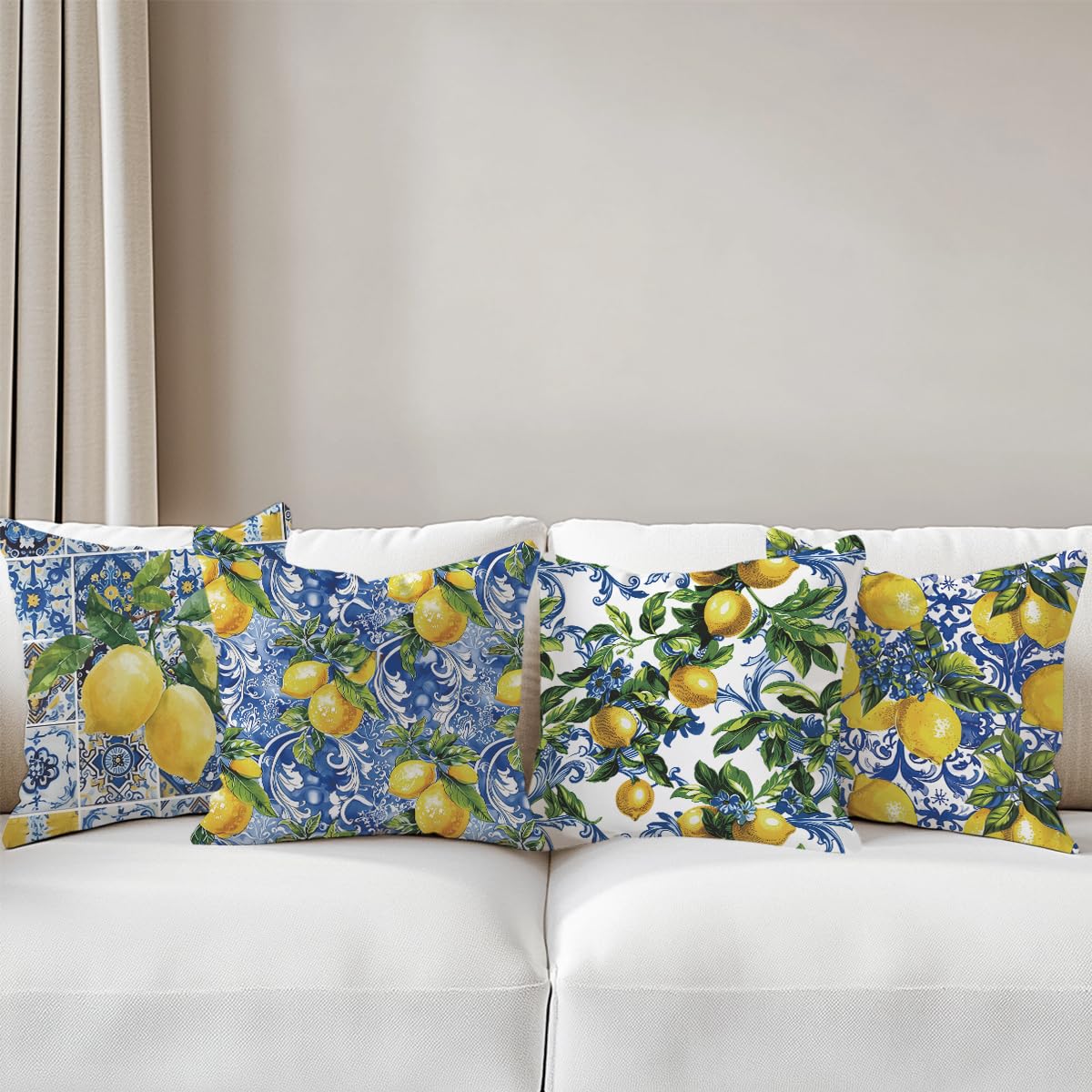 4 PCs Pillow Covers 18x18, Italy Lemon Throw Pillow Covers, Lemon Decor Italian Gifts Pillow Cases Decorative Pillow Protectors Living Room Bedroom Office Home Decor for Cushion Car Bed 2