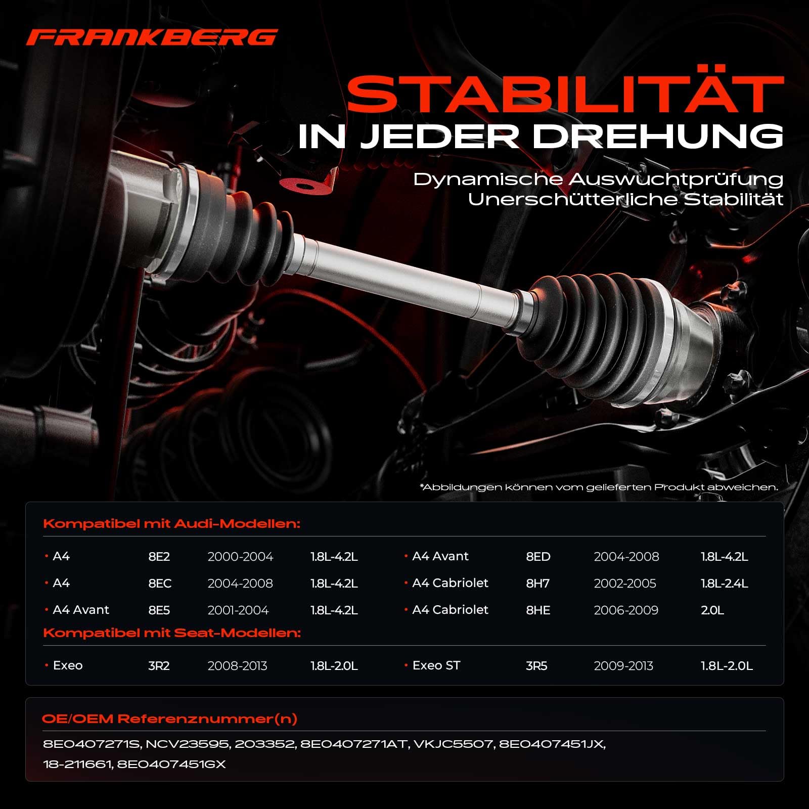 Frankberg Antriebswelle Achswelle MT ABS-Ring Kompatibel mit A4 8E2 B6 A4 8EC B7 A4 8E2 A4 Avant 8E5 B6 A4 Avant 8ED B7 A4 Cabriolet 8H7 A4 Cabriolet 8HE Replace# 8E0407271S