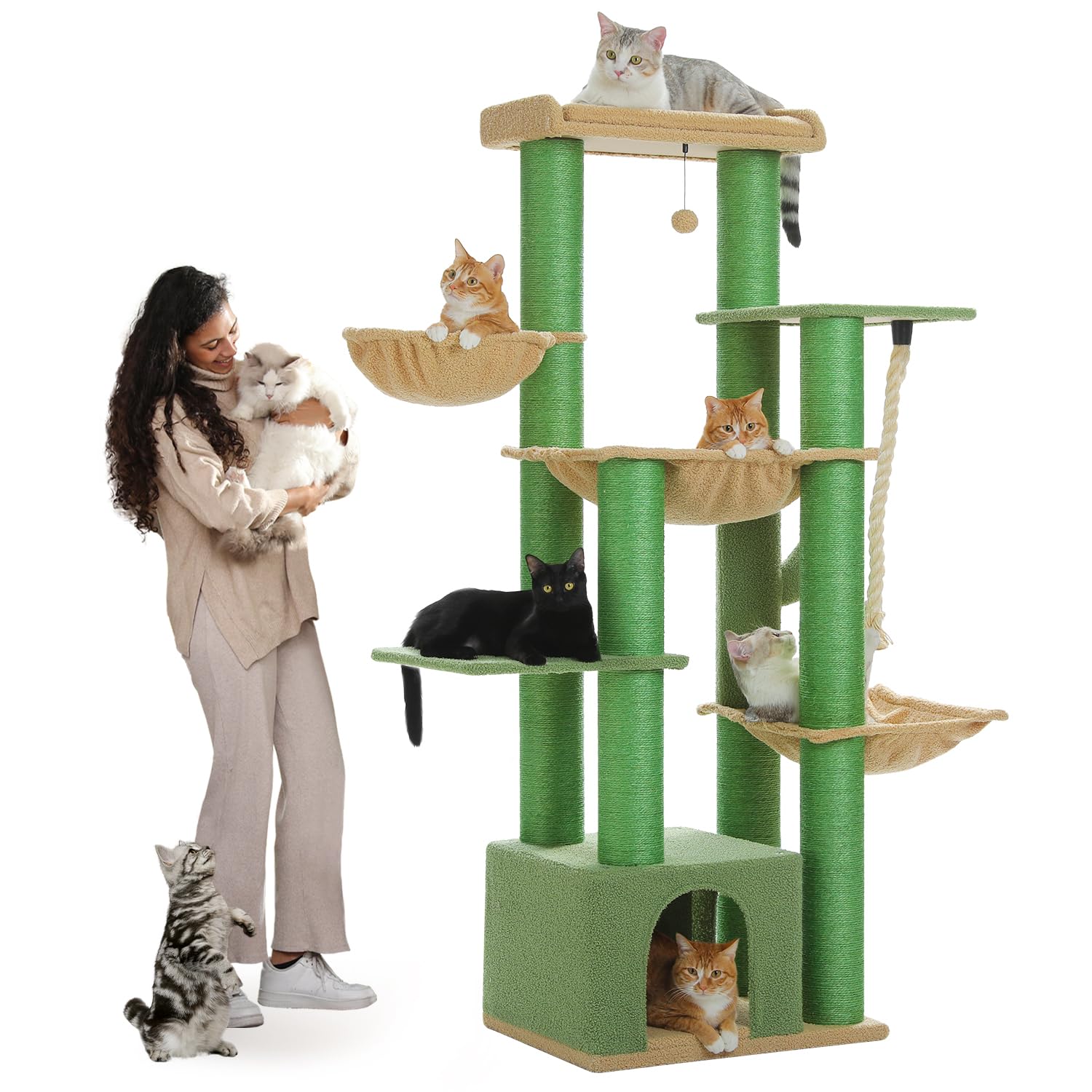 Kattenboom PawHut Met Krabpaal, Niveaus & Hangmat - Ideaal Voor Katten Tot 5 Kg Beige