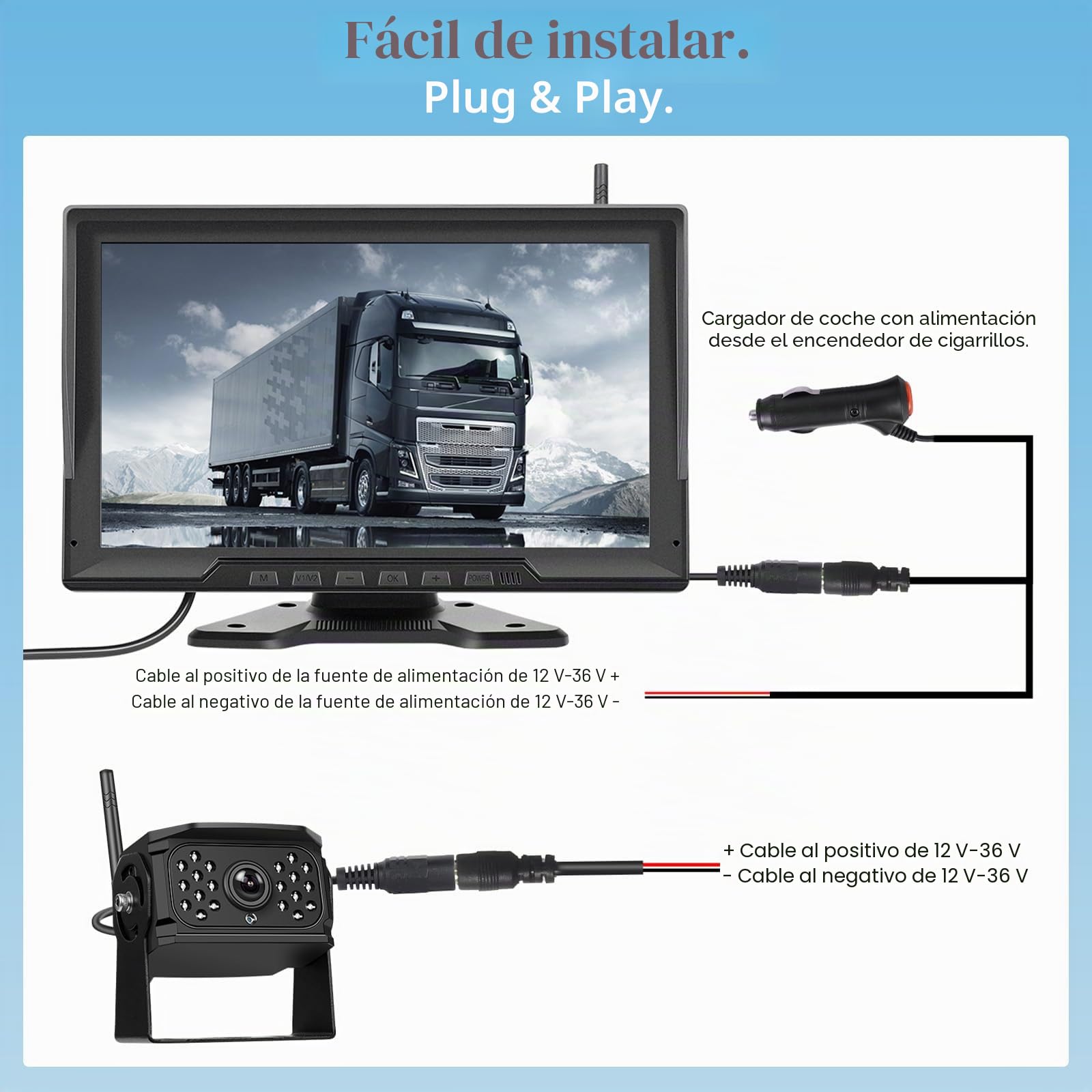 Hikity Cámara Marcha Atrás Inalámbrica Pantalla IPS 10,1" 2 Cámaras