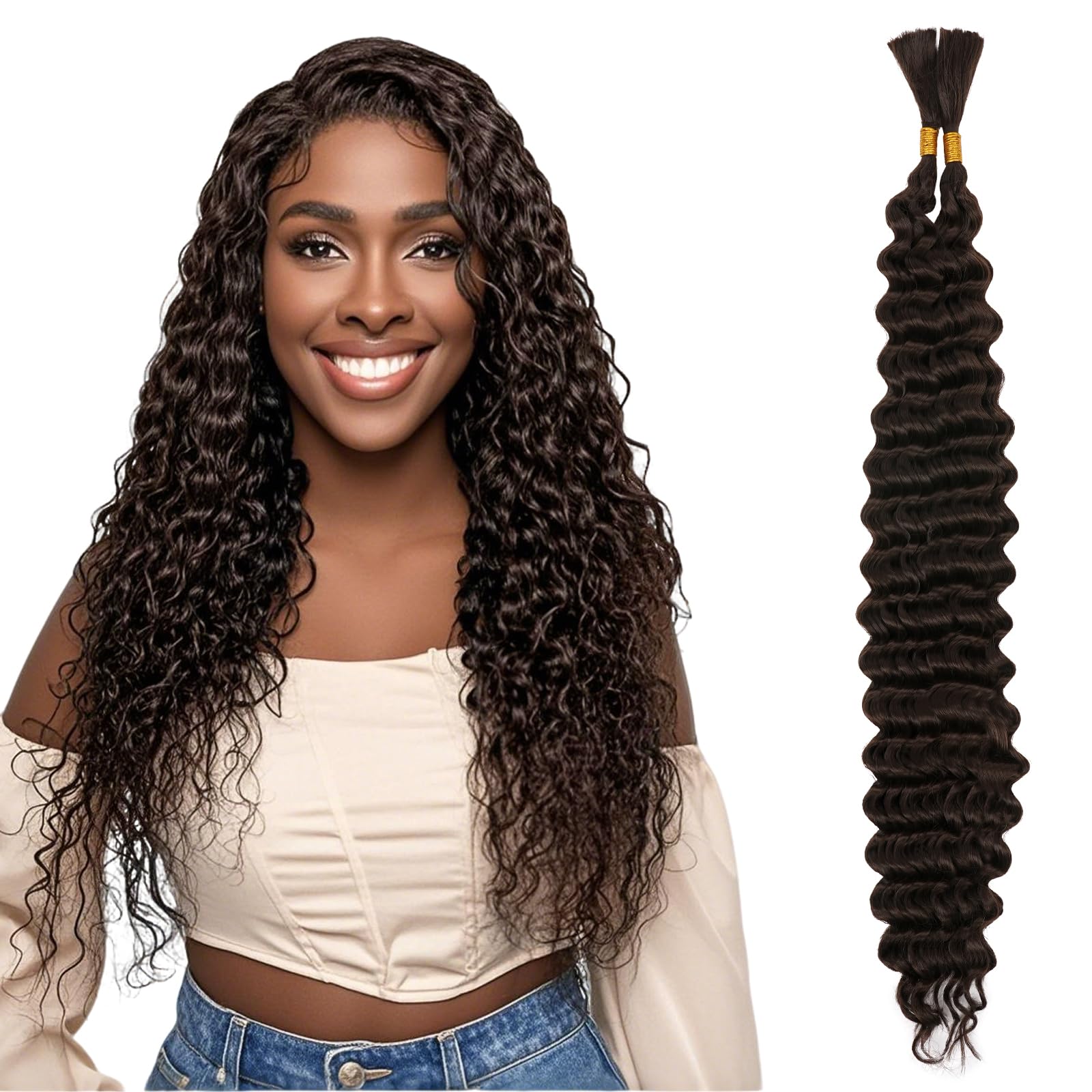 Aomig 24 Inch Boho Braids Human Hair Extensions, Curly Braiding Hair Ocean Wave Crochet Hair